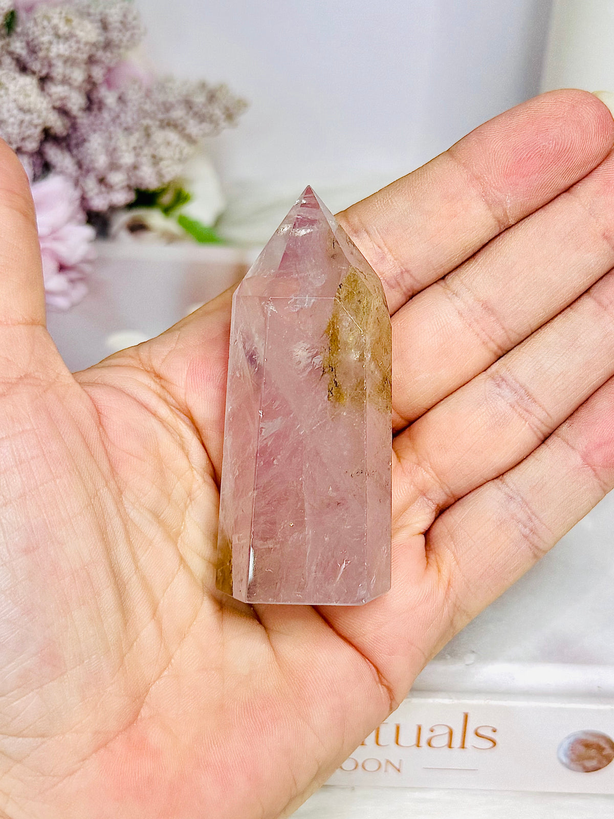 Rare Dentrictic Leaf Rose Quartz Tower 7cm