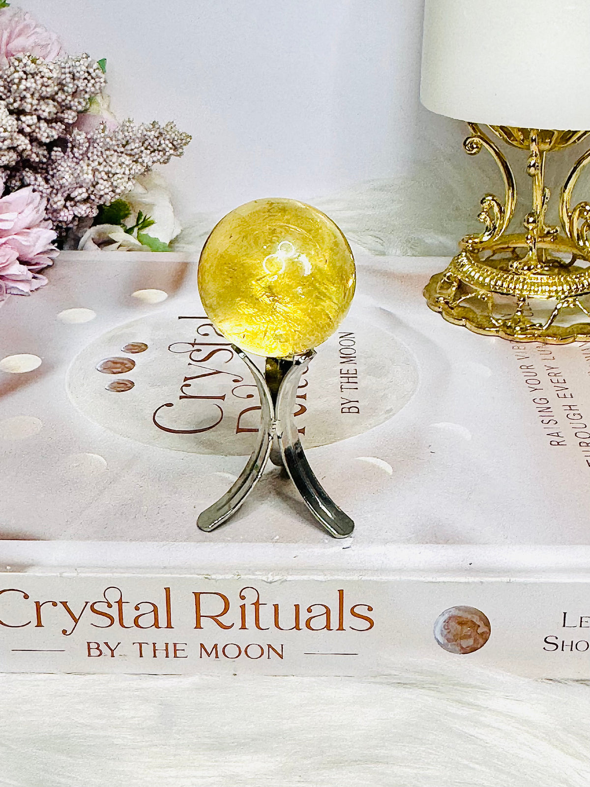 High Grade Honey Calcite Sphere on Stand 7cm