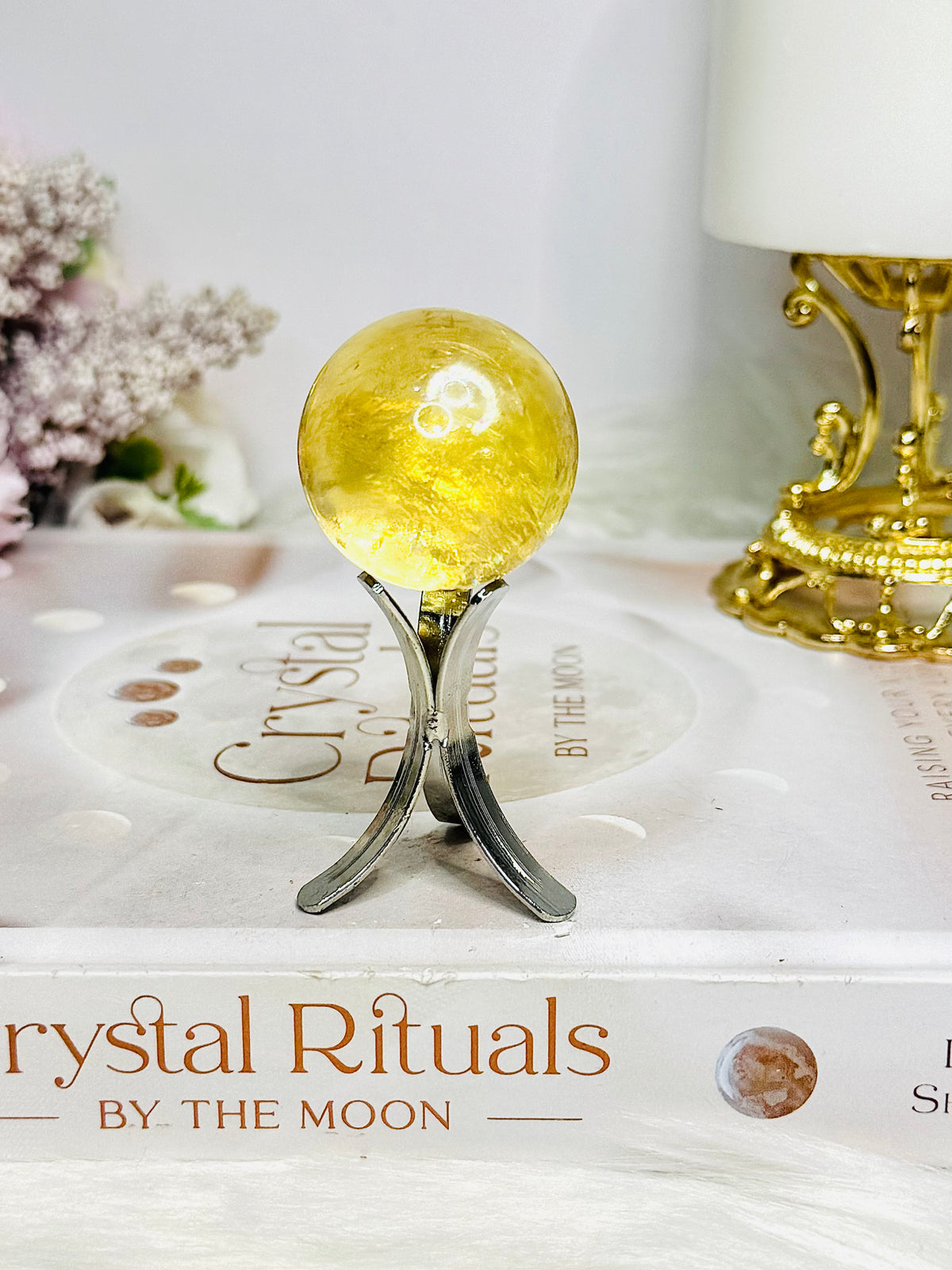 High Grade Honey Calcite Sphere on Stand 7cm