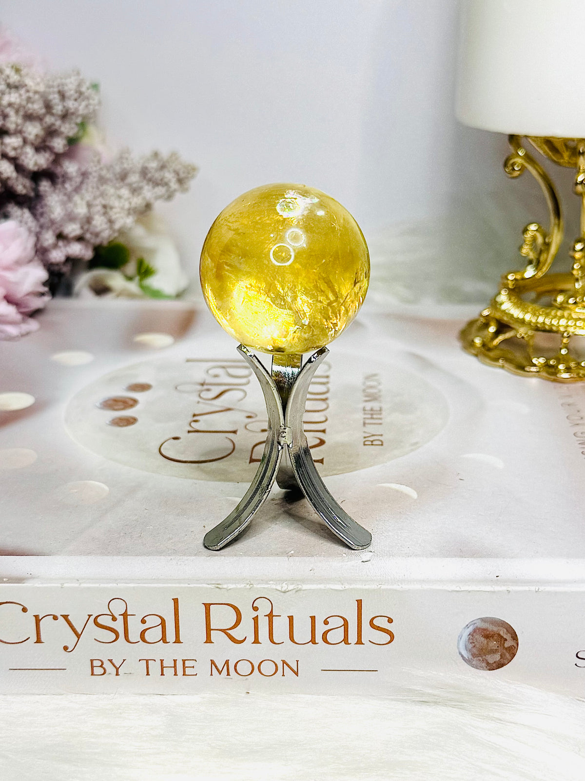 High Grade Honey Calcite Sphere on Stand 7cm