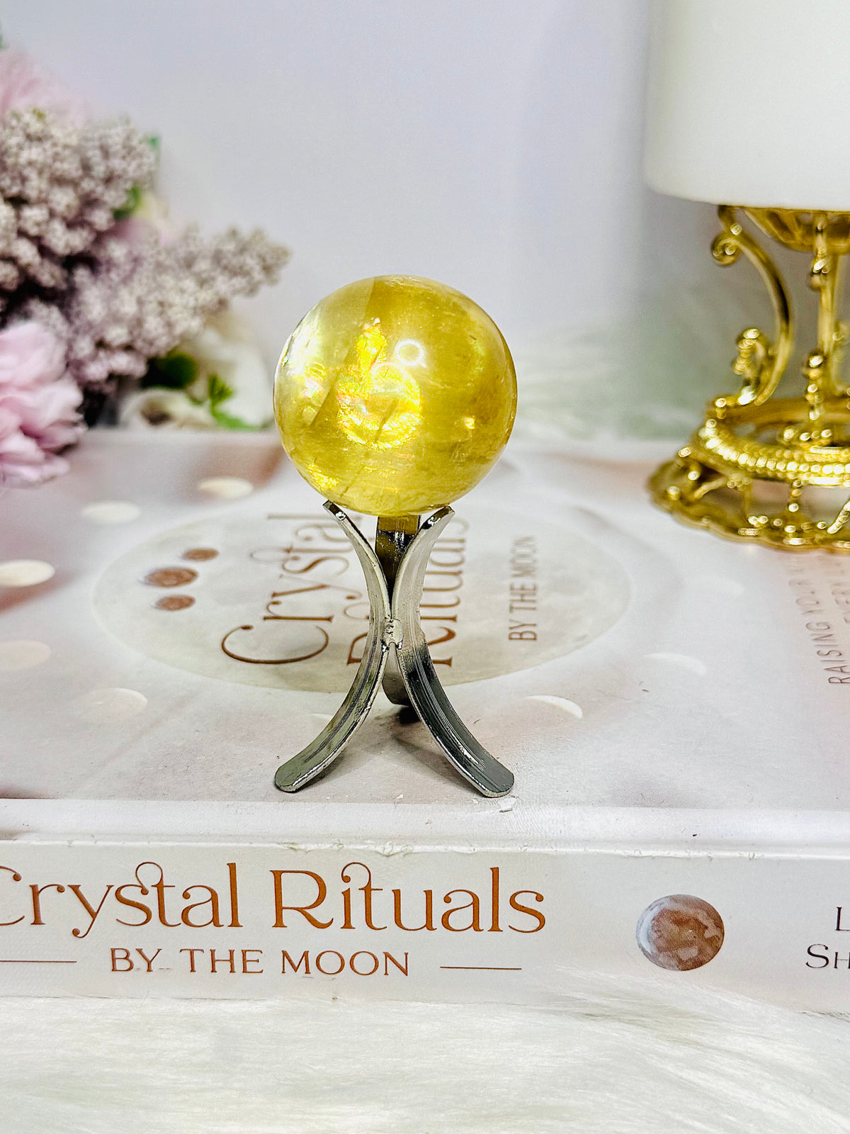 High Grade Honey Calcite Sphere on Stand 7cm