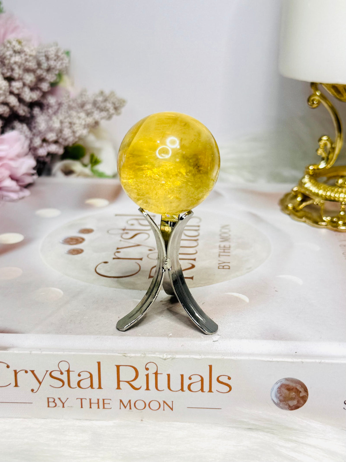 High Grade Honey Calcite Sphere on Stand 7cm
