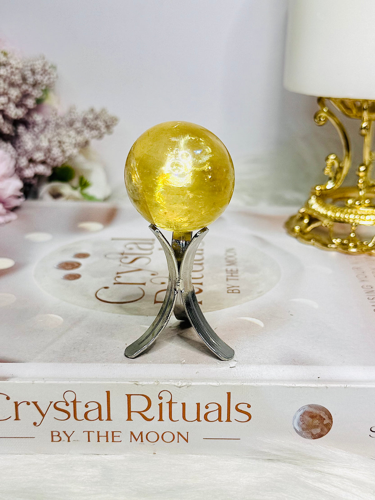 High Grade Honey Calcite Sphere on Stand 7cm