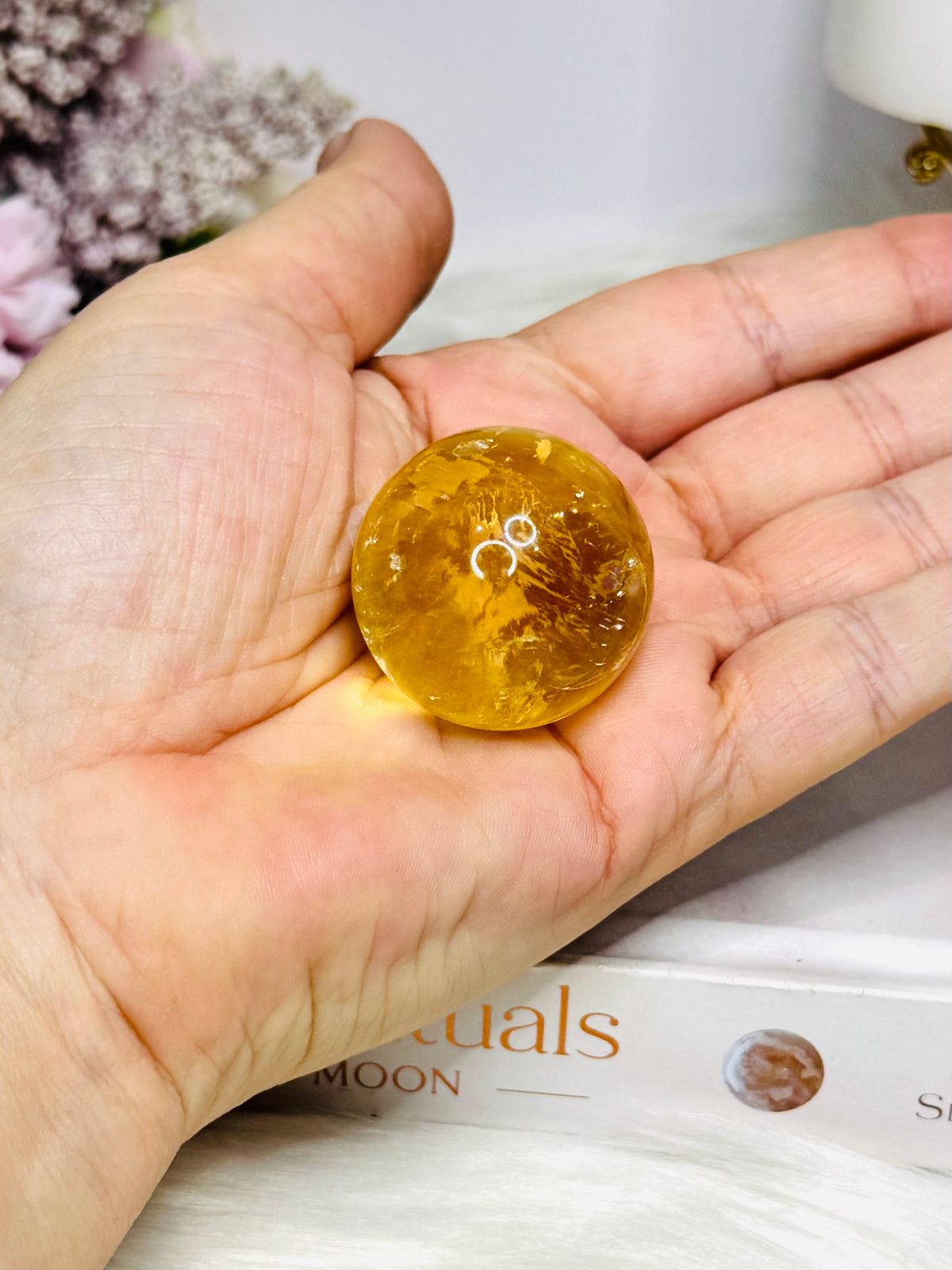 High Grade Honey Calcite Sphere on Stand 7cm