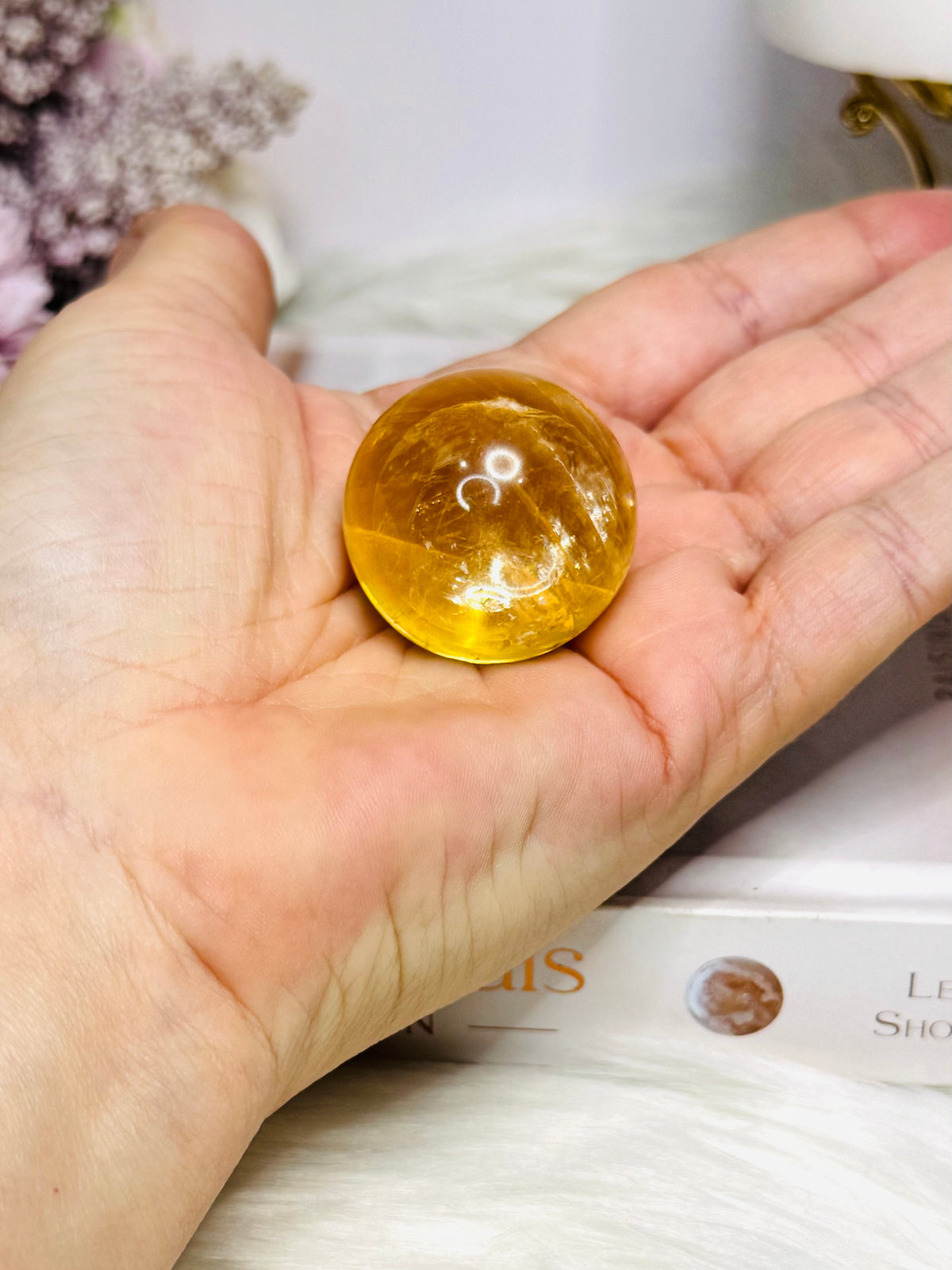 High Grade Honey Calcite Sphere on Stand 7cm