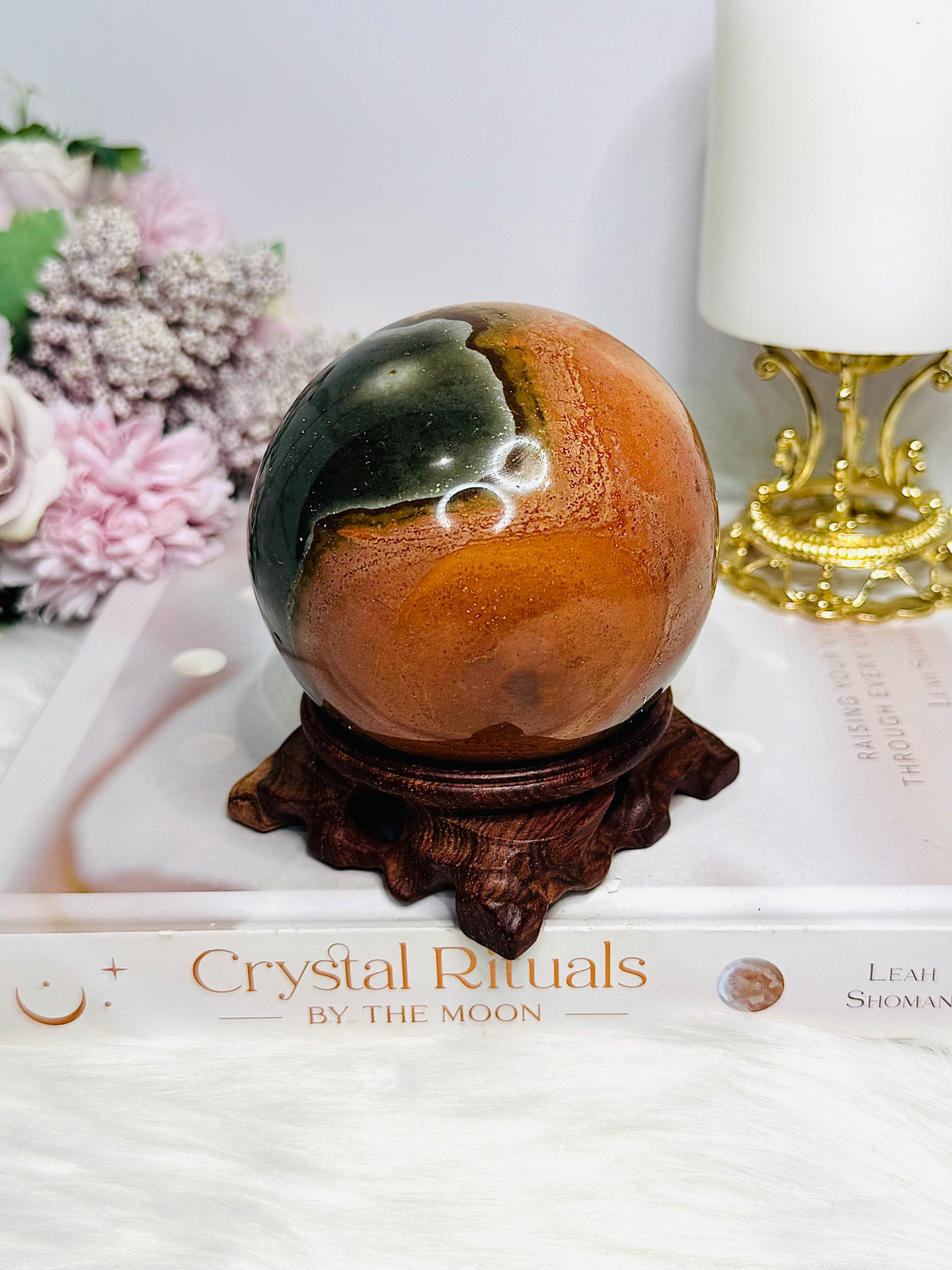 Large Polychrome Jasper Sphere on Stand 746g