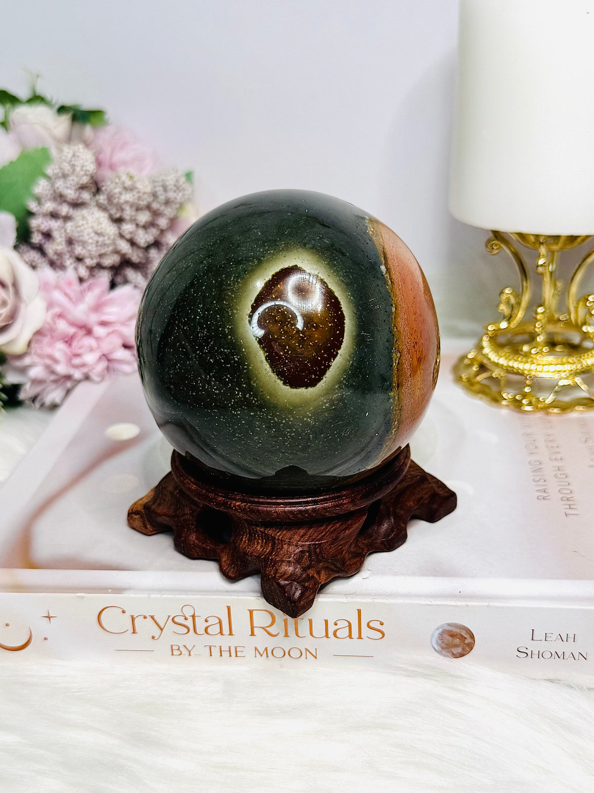Large Polychrome Jasper Sphere on Stand 746g