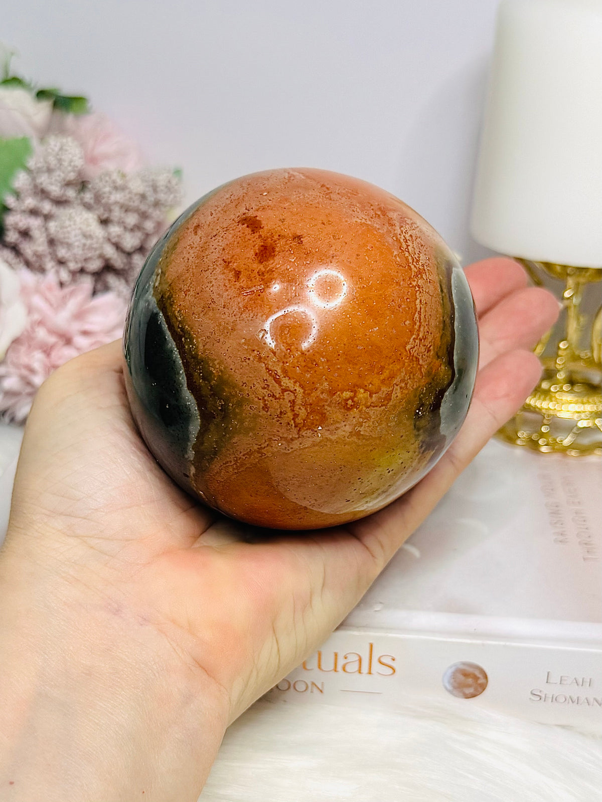 Large Polychrome Jasper Sphere on Stand 746g