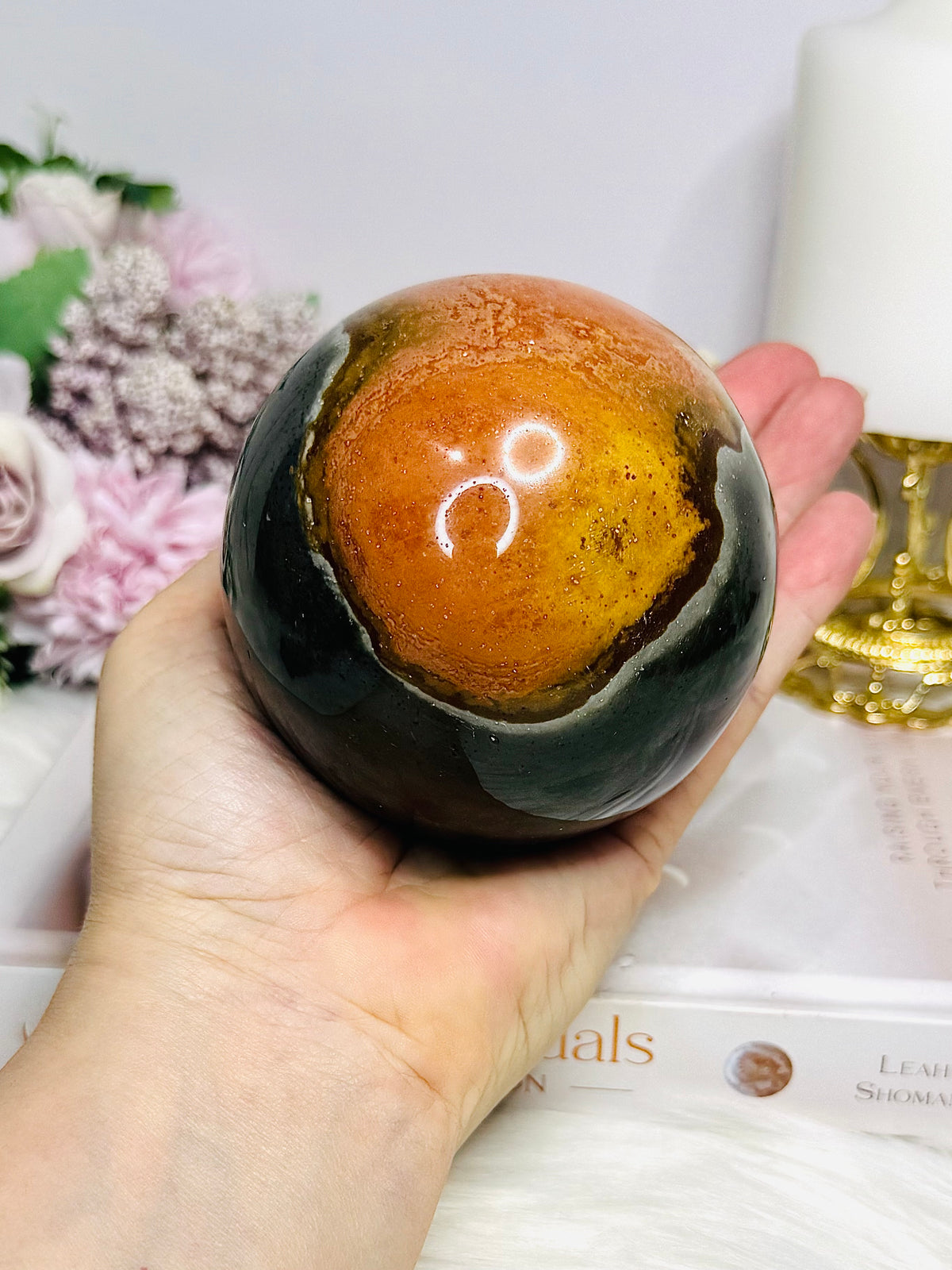 Large Polychrome Jasper Sphere on Stand 746g