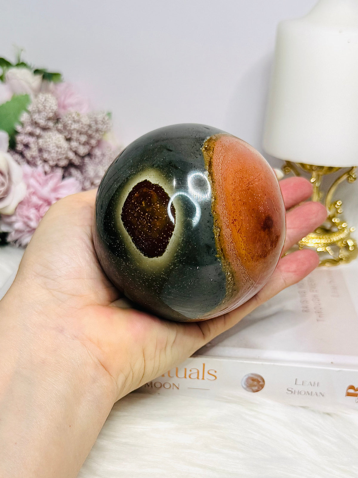 Large Polychrome Jasper Sphere on Stand 746g