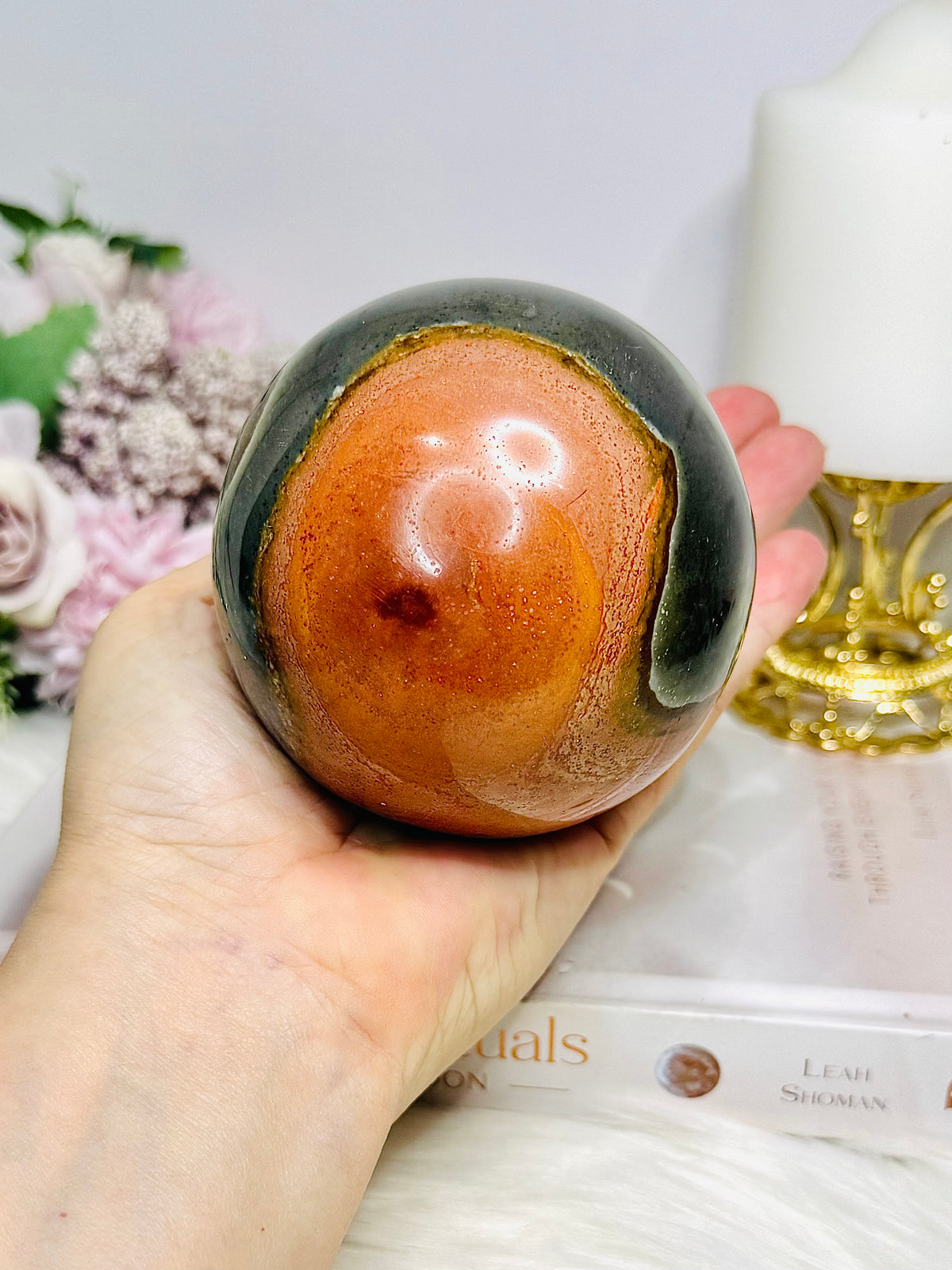 Large Polychrome Jasper Sphere on Stand 746g