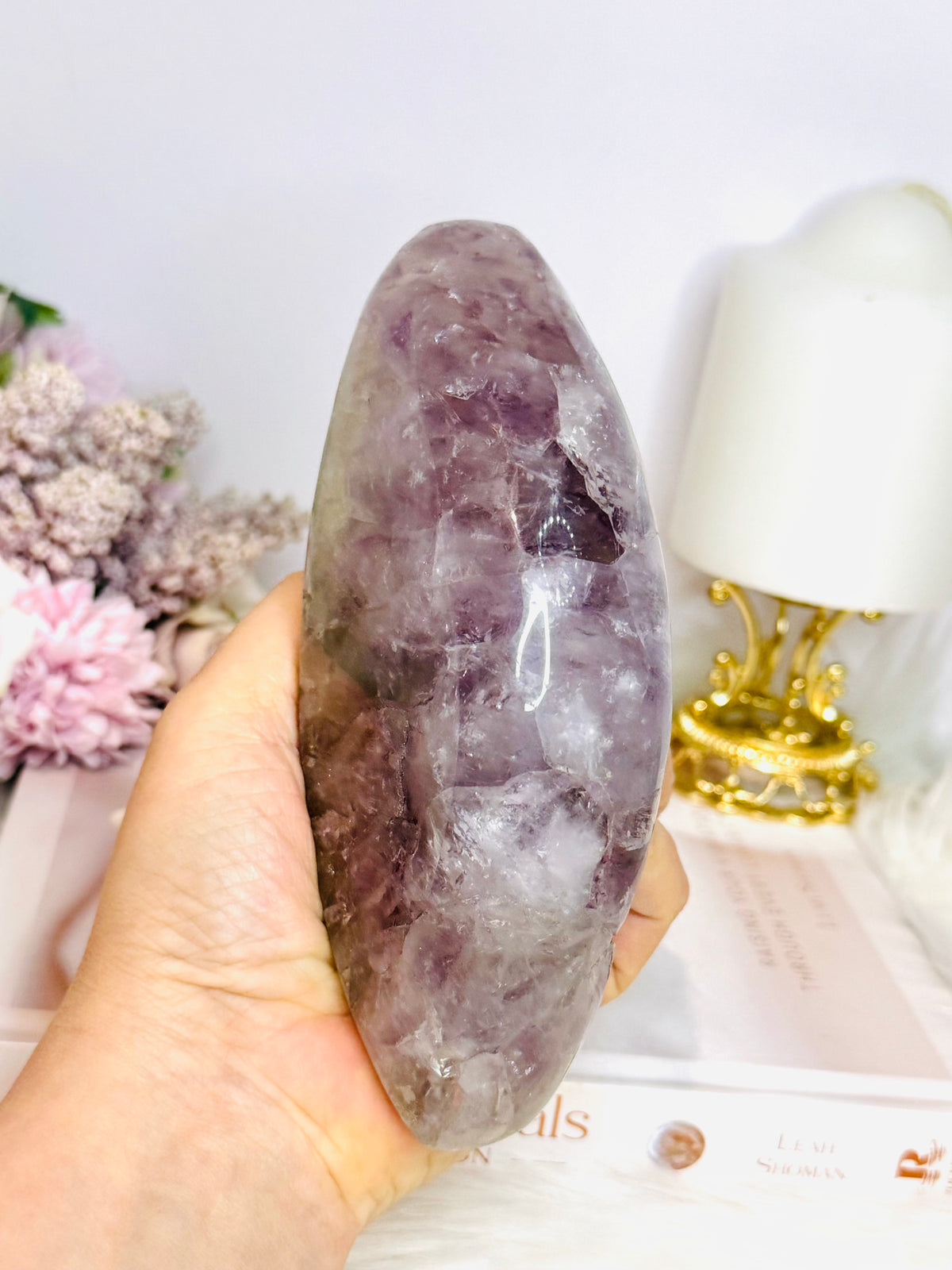 Large Amethyst Carved Marquise | Evil Eye 15.5cm 721g On Stand