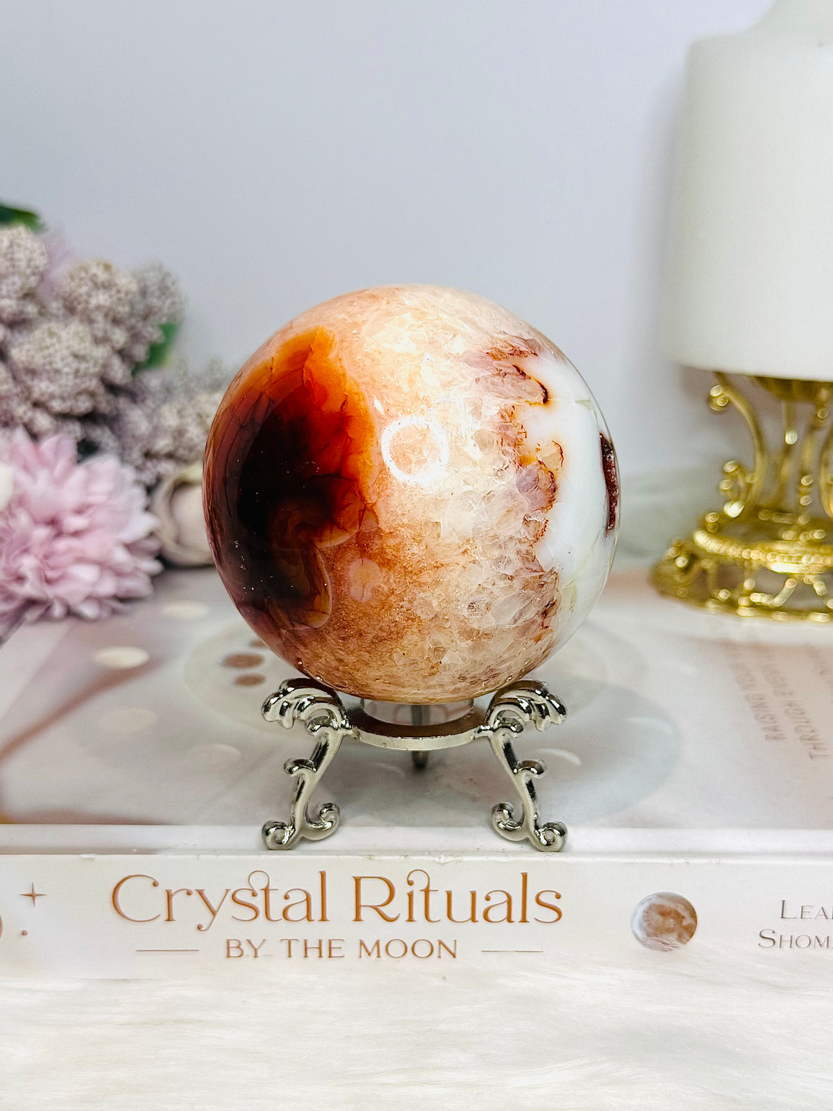 High Grade Druzy Carnelian Sphere On Stand 465g
