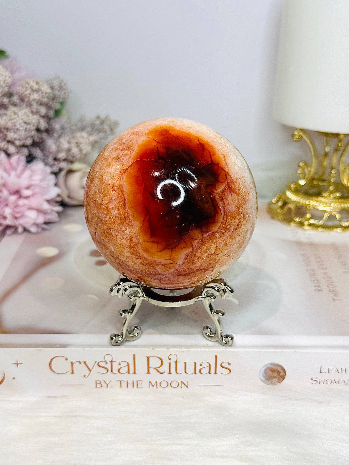 High Grade Druzy Carnelian Sphere On Stand 465g