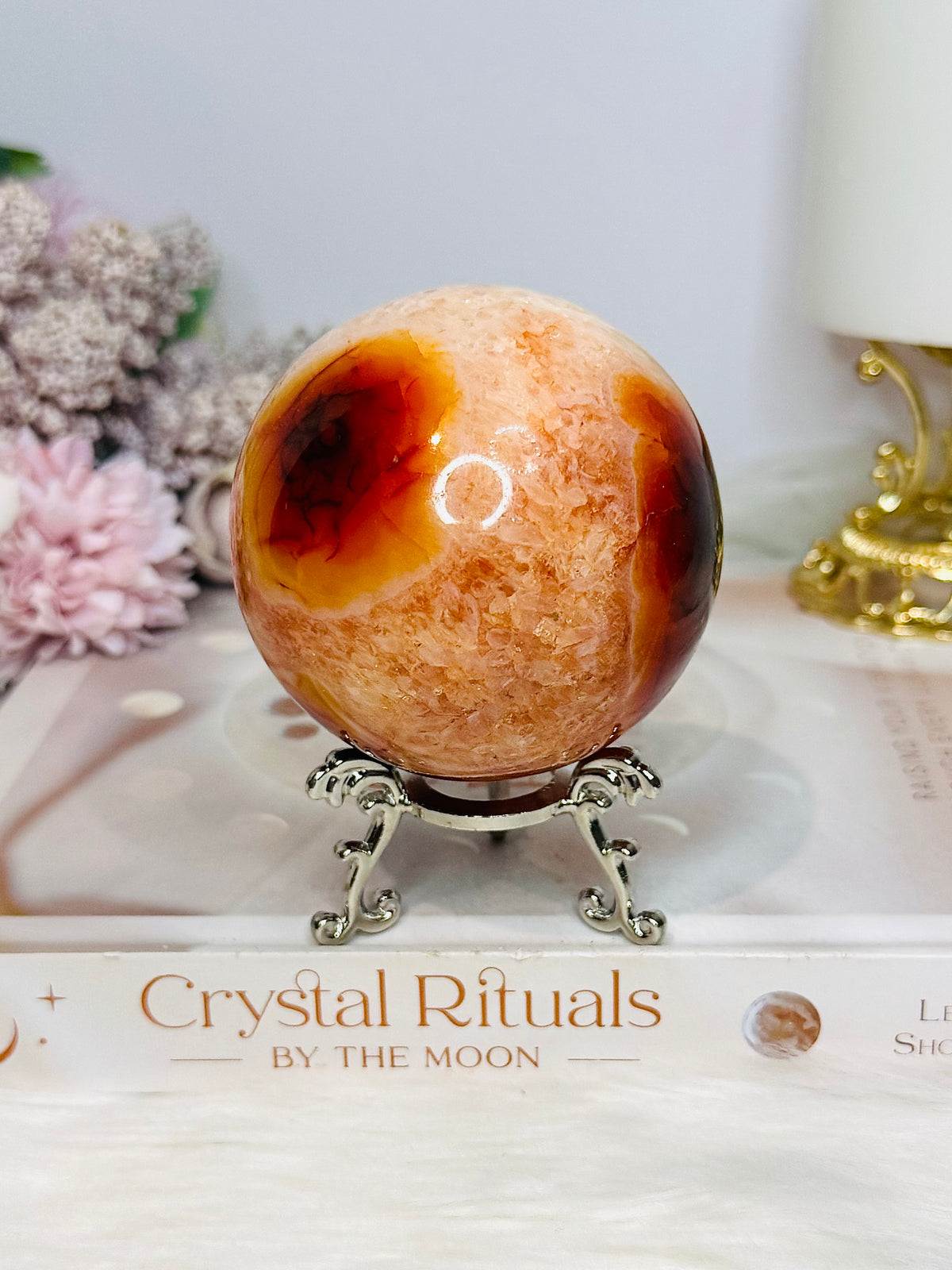 High Grade Druzy Carnelian Sphere On Stand 465g
