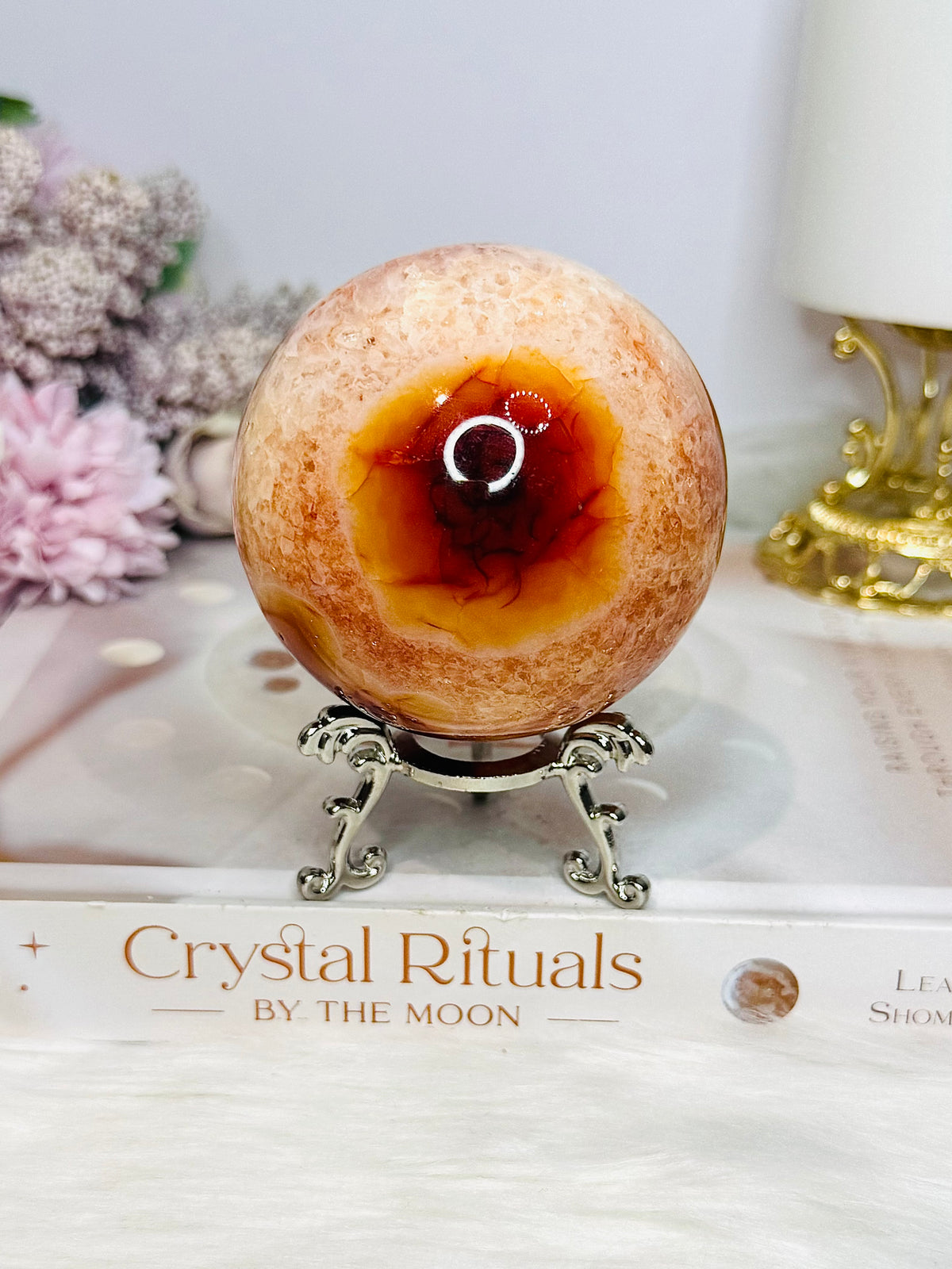 High Grade Druzy Carnelian Sphere On Stand 465g