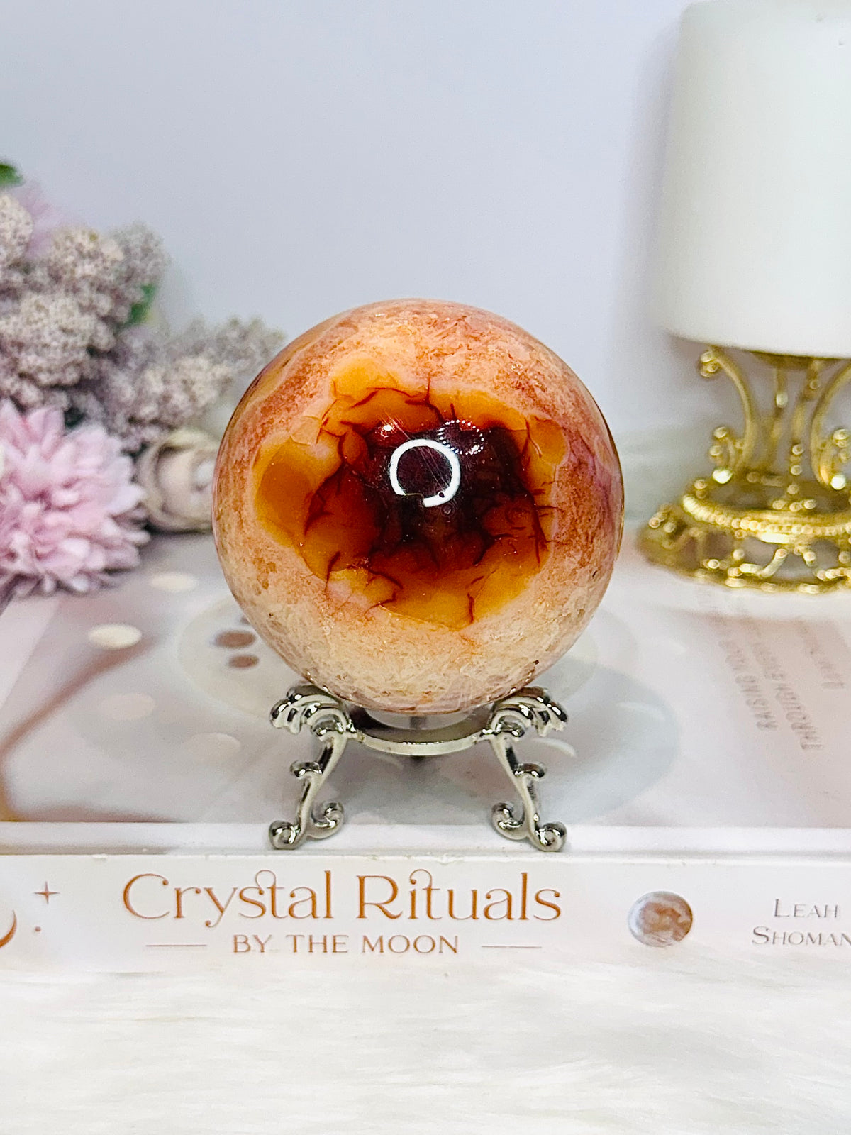 High Grade Druzy Carnelian Sphere On Stand 465g