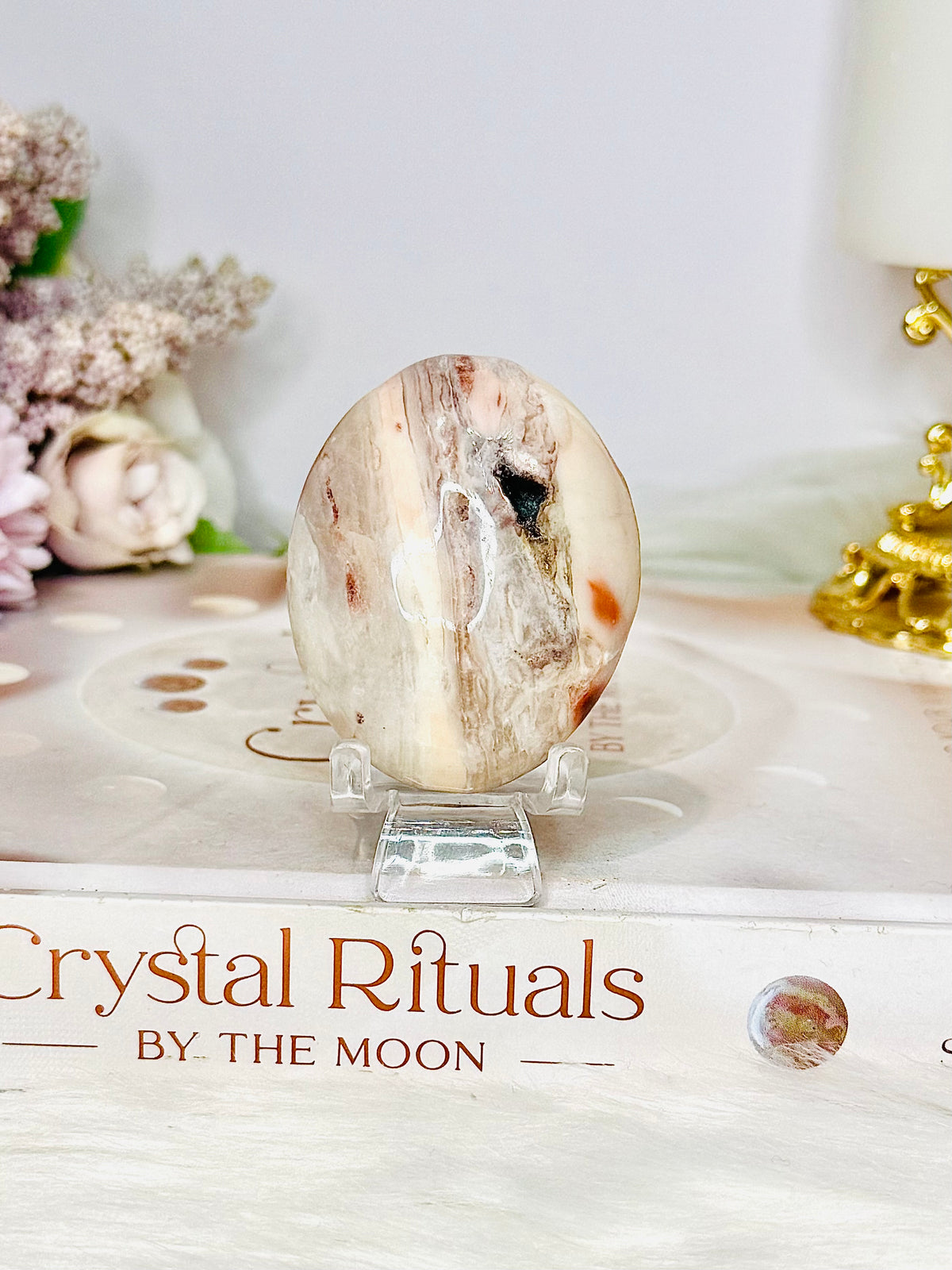 Pink Aragonite Druzy Palm Stone (stand not included)