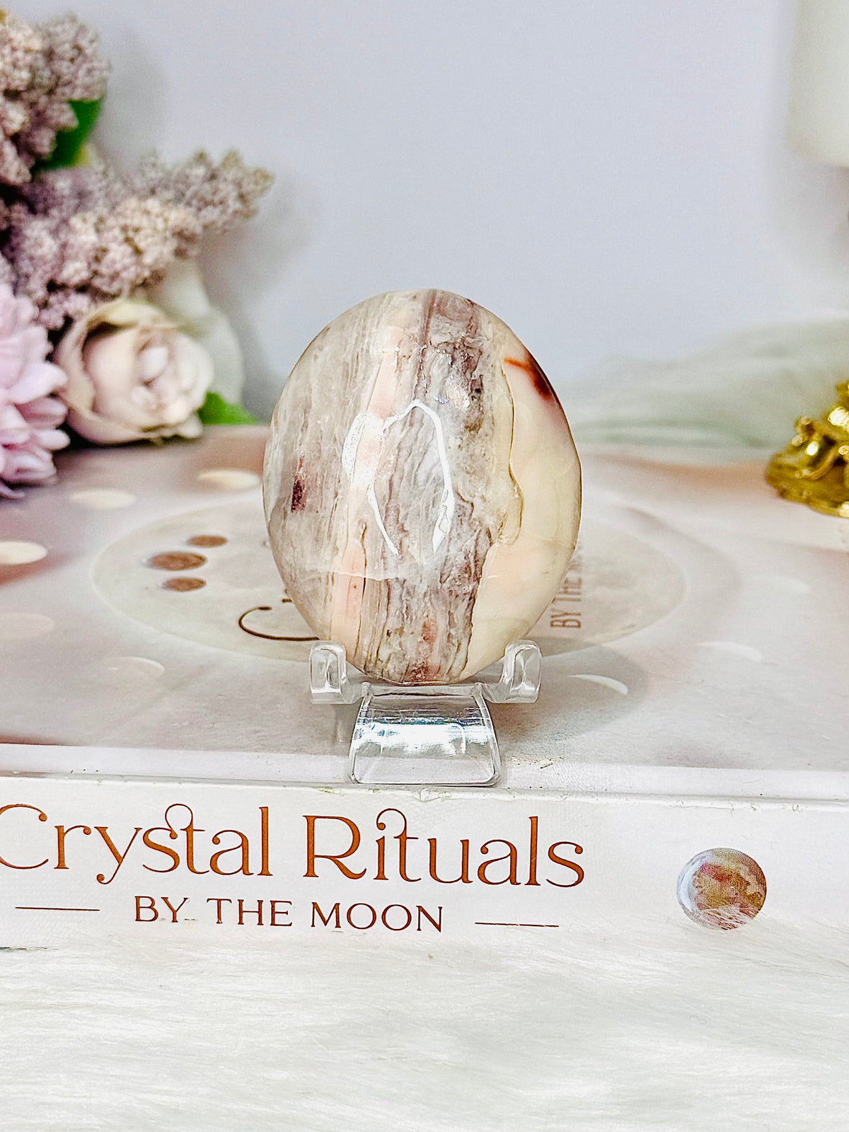 Pink Aragonite Druzy Palm Stone (stand not included)