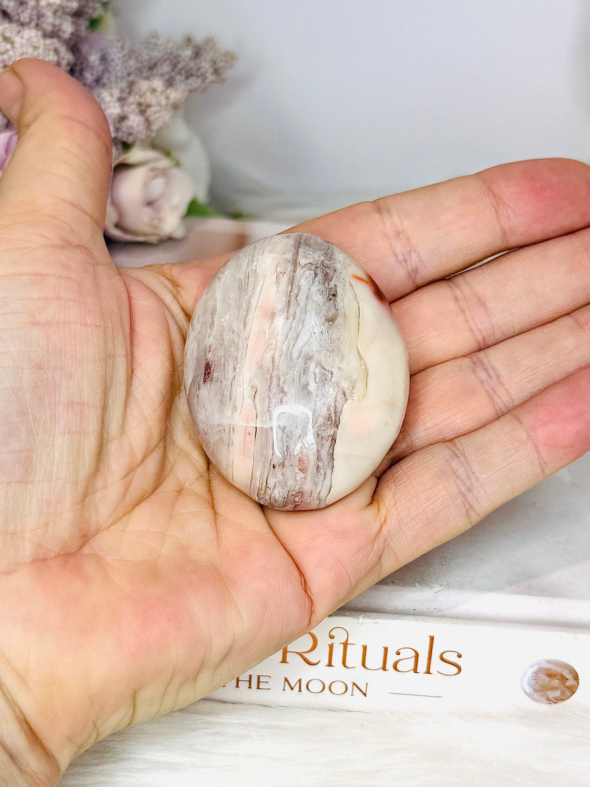 Pink Aragonite Druzy Palm Stone (stand not included)