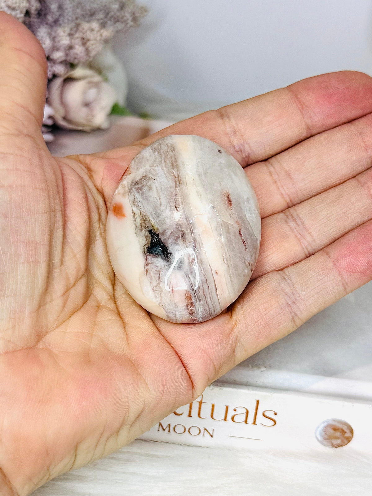 Pink Aragonite Druzy Palm Stone (stand not included)