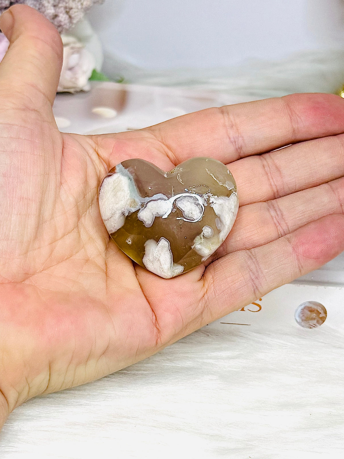 Green Flower Agate Heart