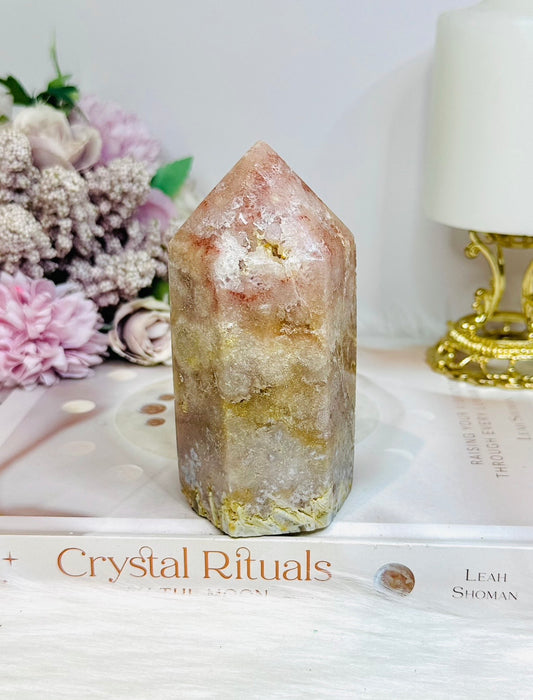 Chunky Pink Amethyst Druzy Tower with Rutile Inclusions 11cm