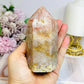 Chunky Pink Amethyst Druzy Tower with Rutile Inclusions 11cm