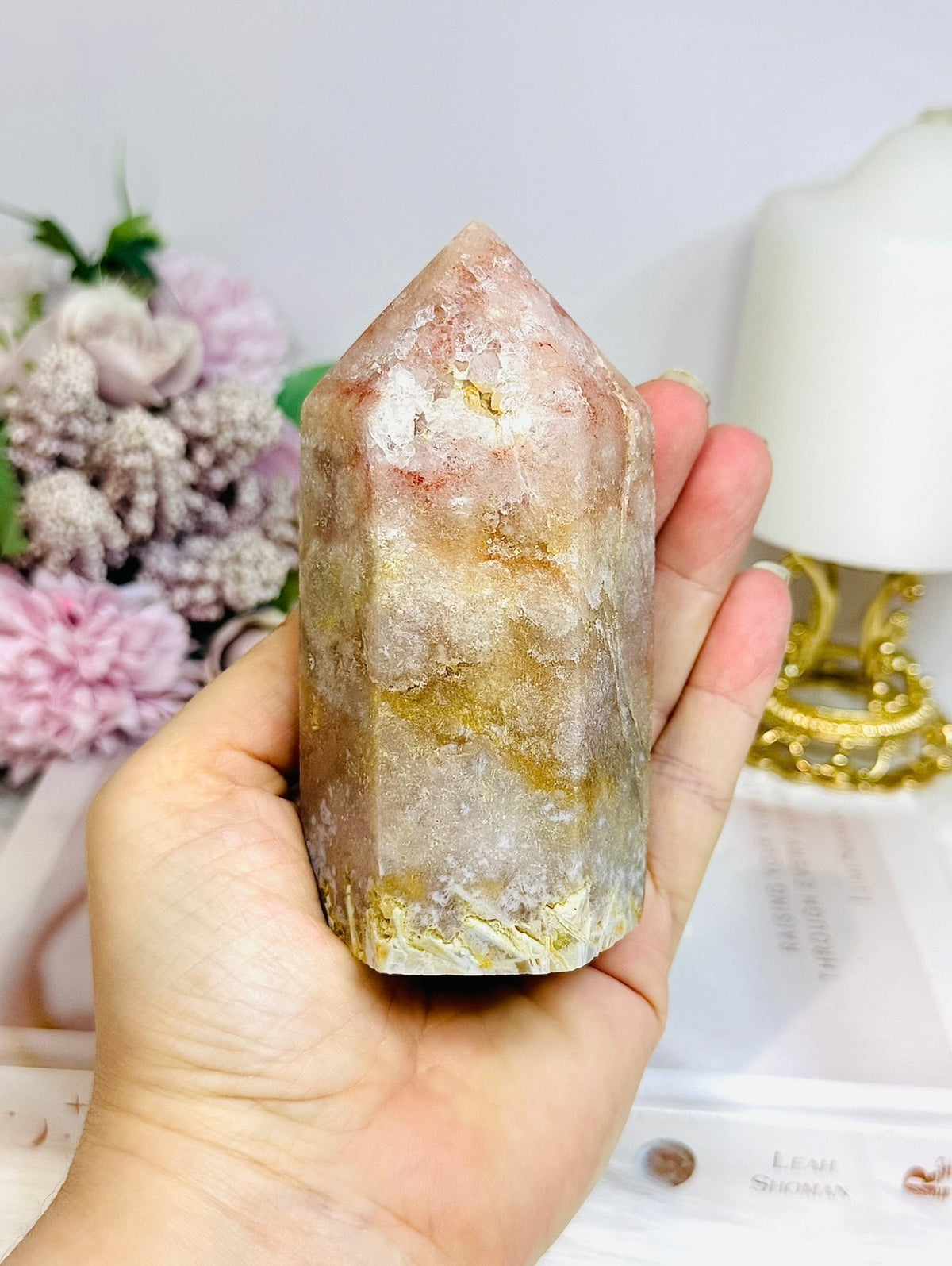 Chunky Pink Amethyst Druzy Tower with Rutile Inclusions 11cm