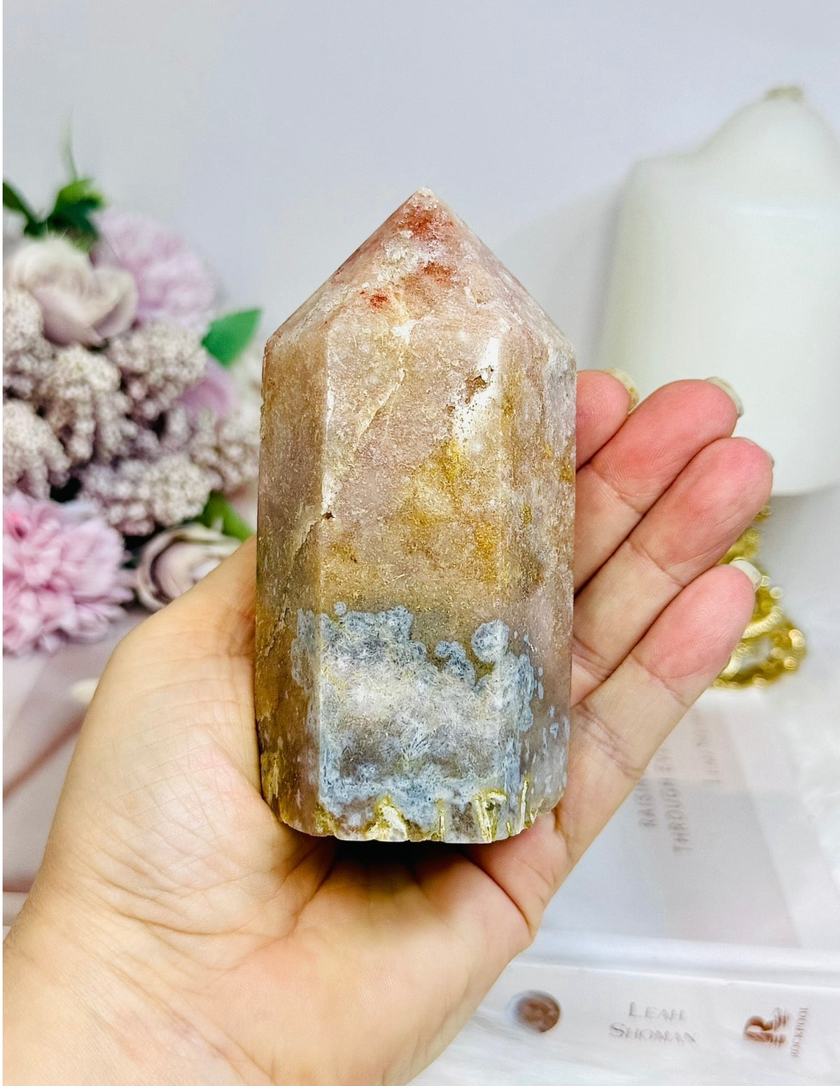 Chunky Pink Amethyst Druzy Tower with Rutile Inclusions 11cm