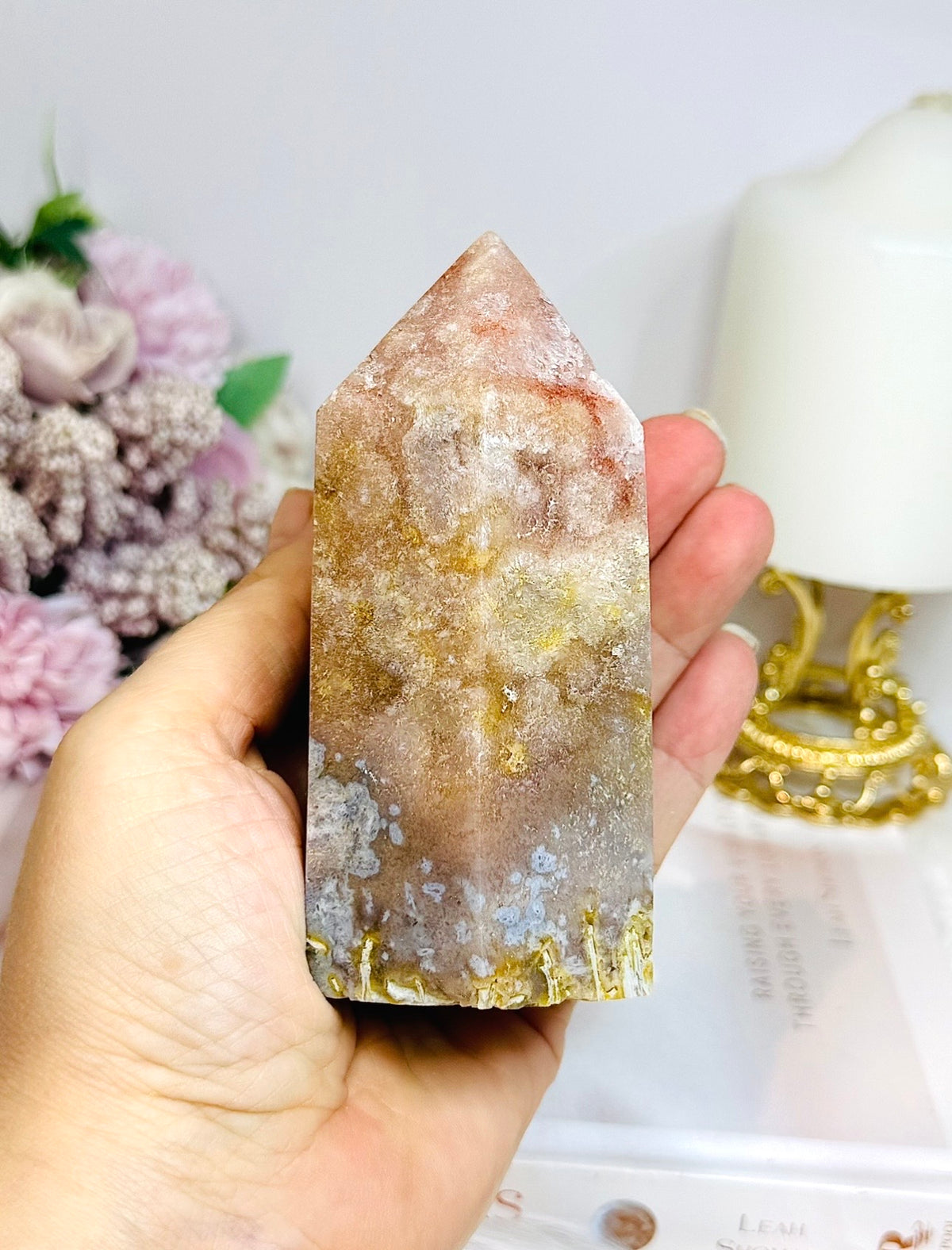 Chunky Pink Amethyst Druzy Tower with Rutile Inclusions 11cm