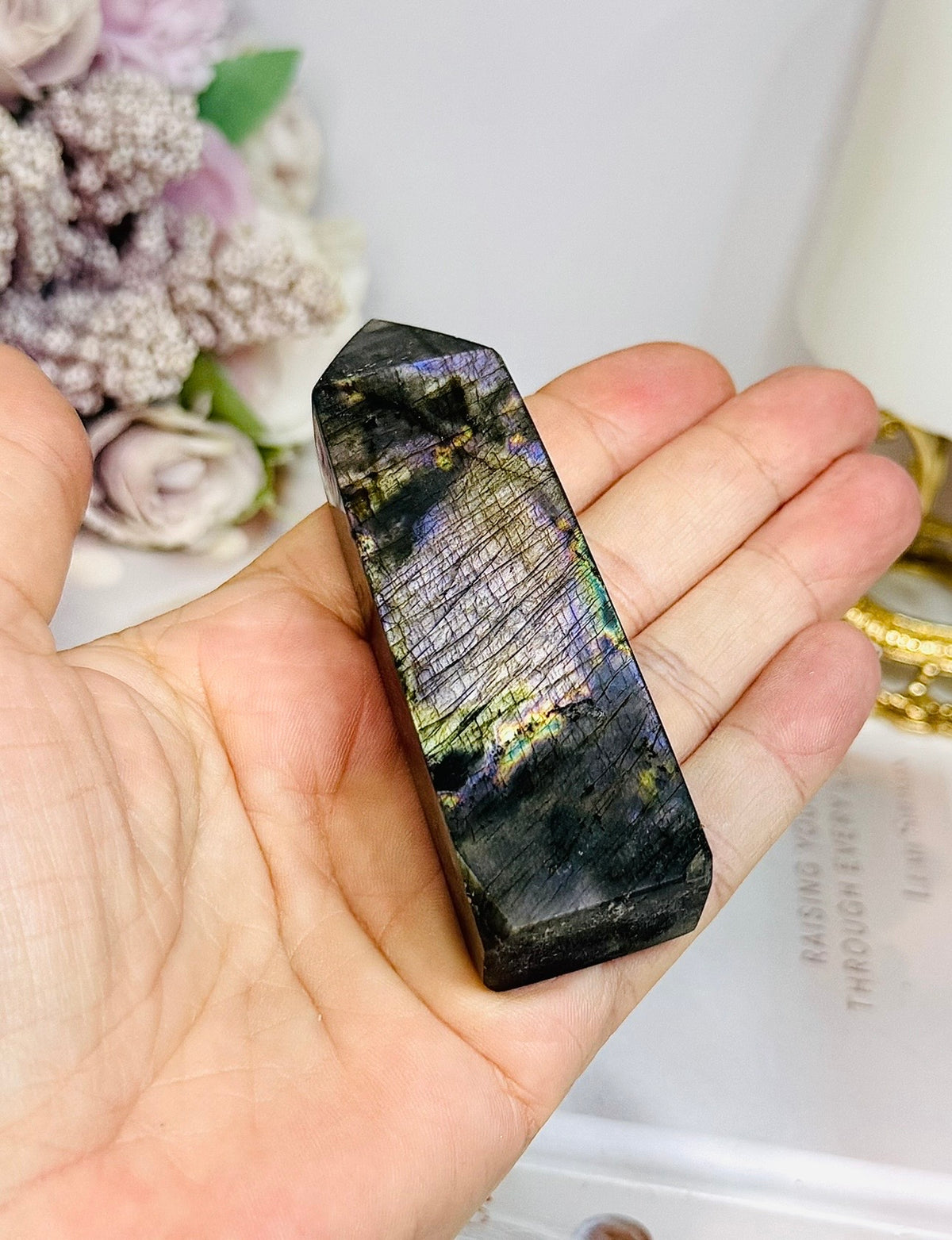 Labradorite Tower with Purple Flash 8.5cm
