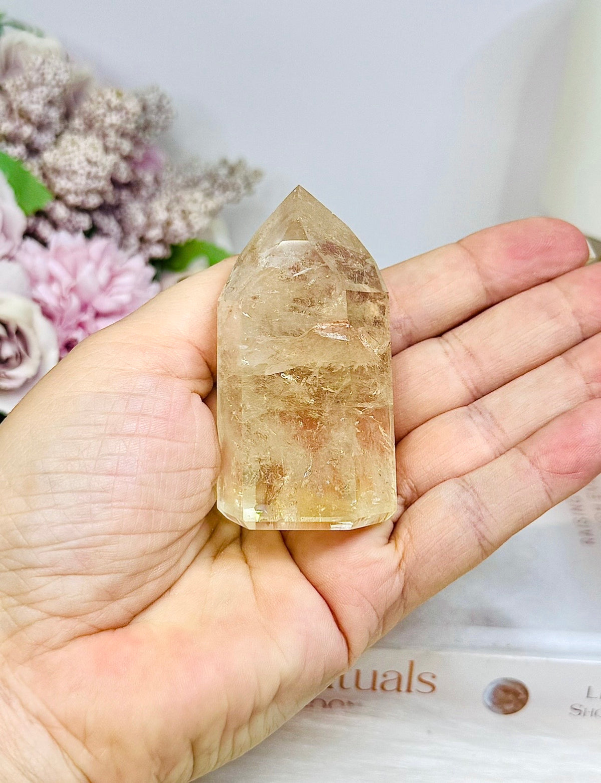 High Grade Golden Healer Tower with Rainbows 7cm