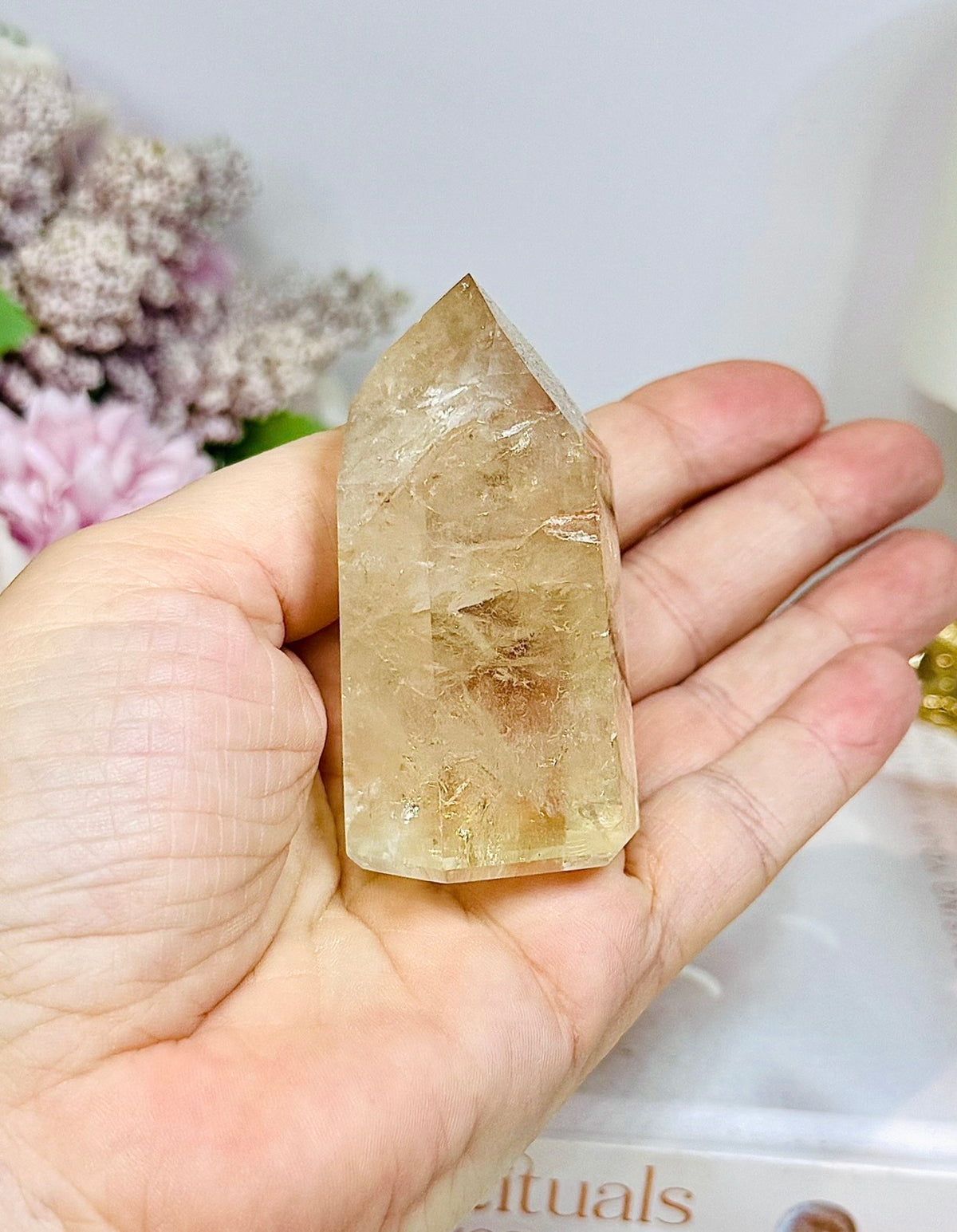 High Grade Golden Healer Tower with Rainbows 7cm
