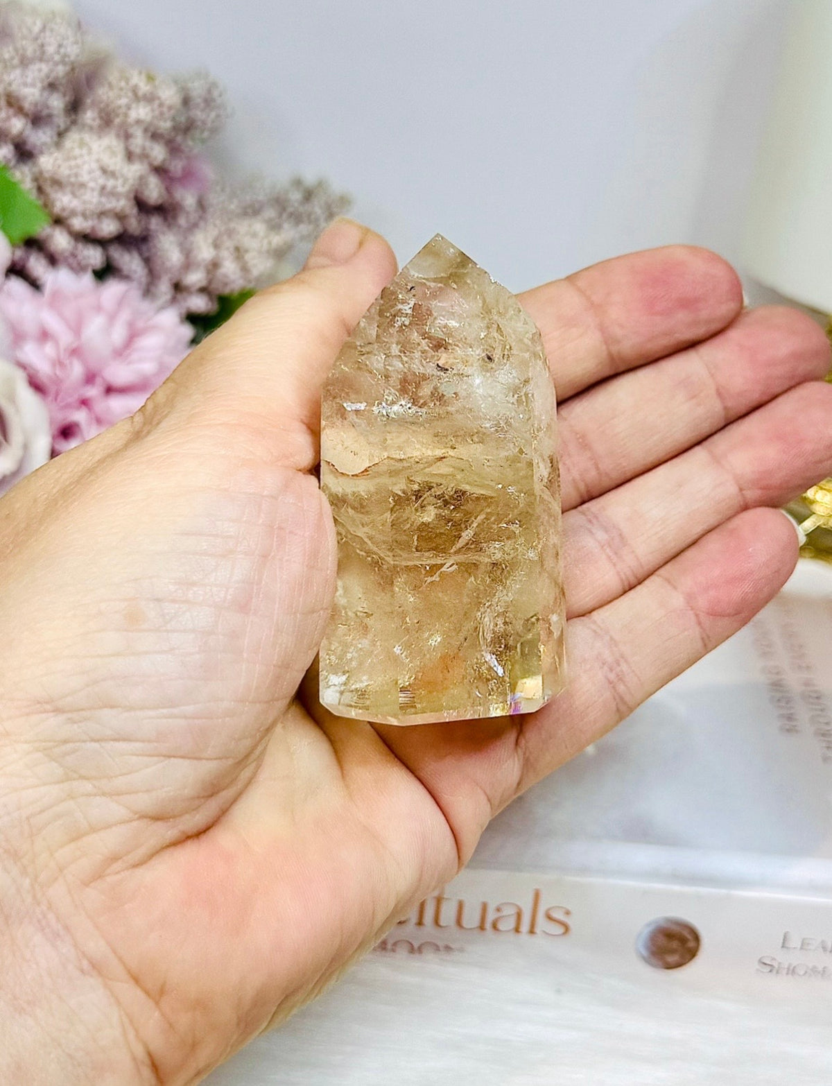 High Grade Golden Healer Tower with Rainbows 7cm