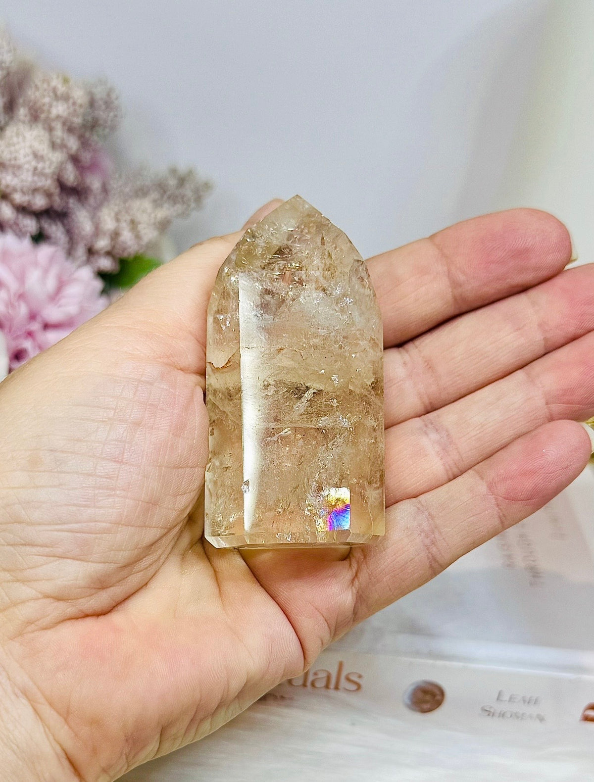 High Grade Golden Healer Tower with Rainbows 7cm