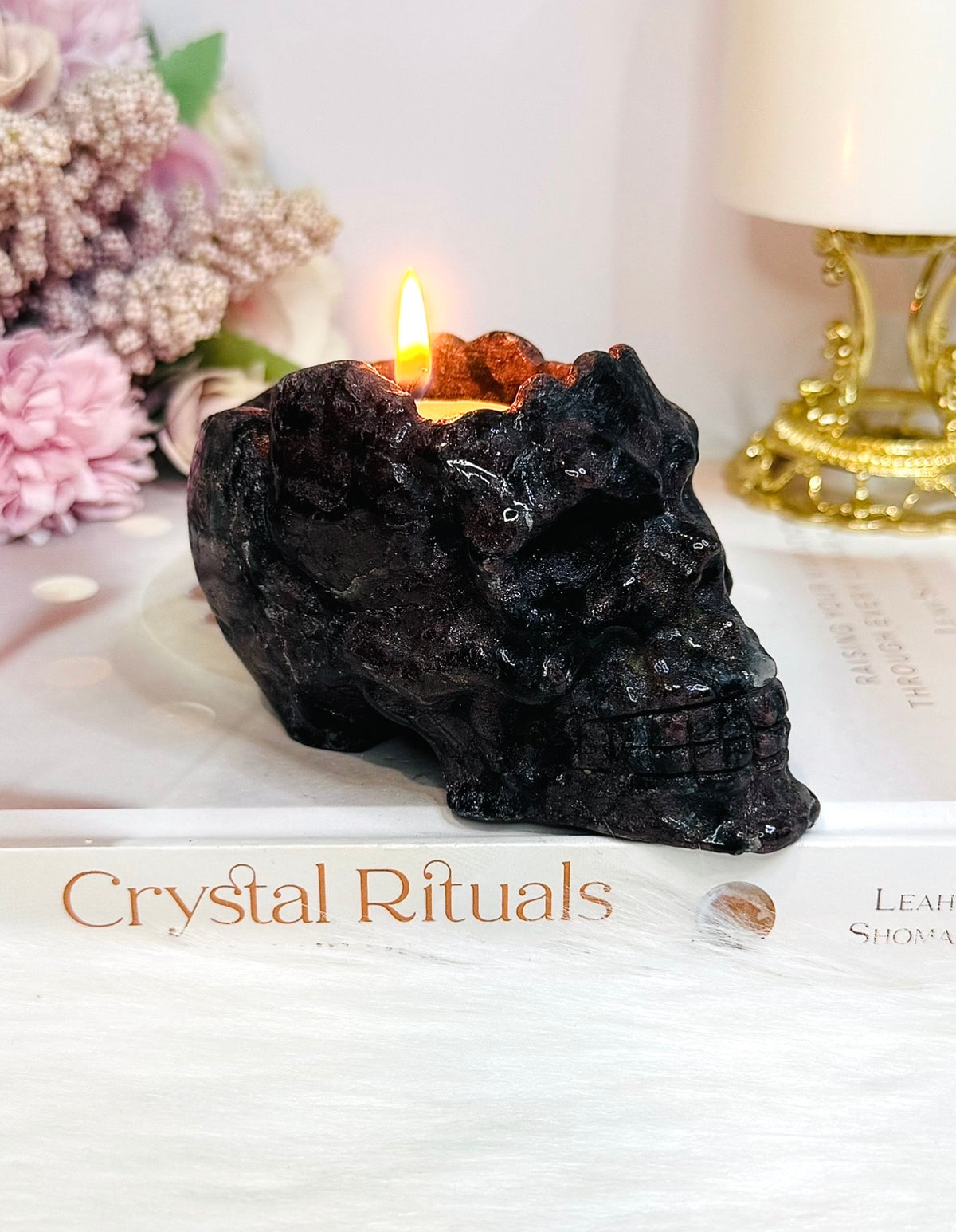 Astrophyllite & Garnet Skull Candle 11cm