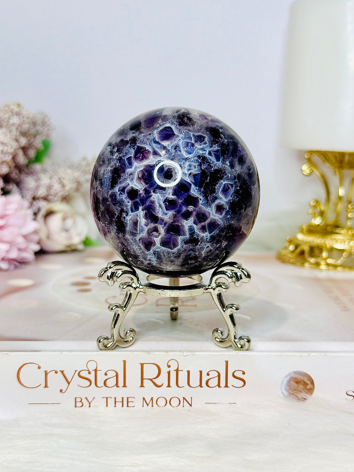 High Grade Chevron Amethyst Sphere On Stand 275g