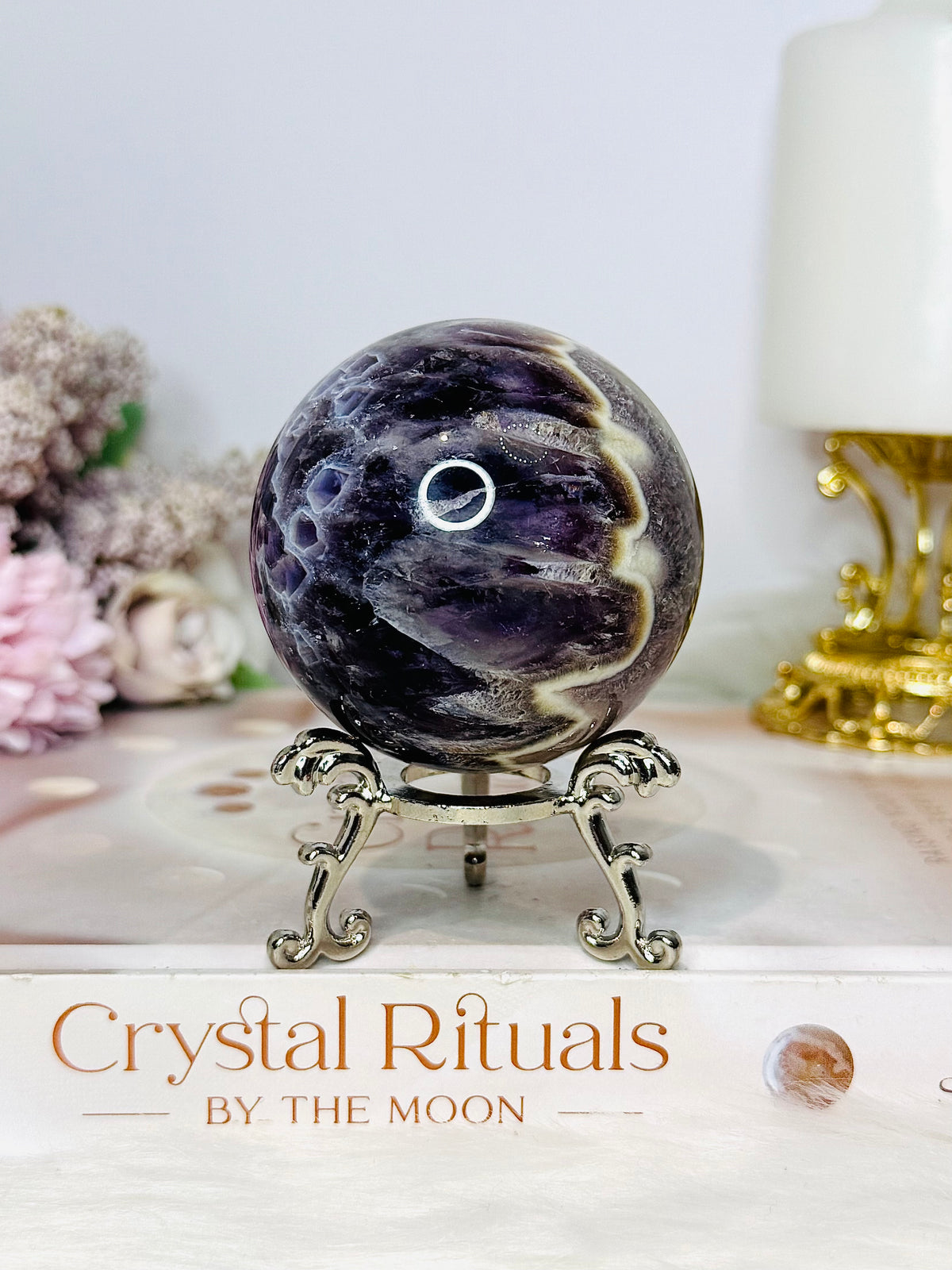 High Grade Chevron Amethyst Sphere On Stand 275g