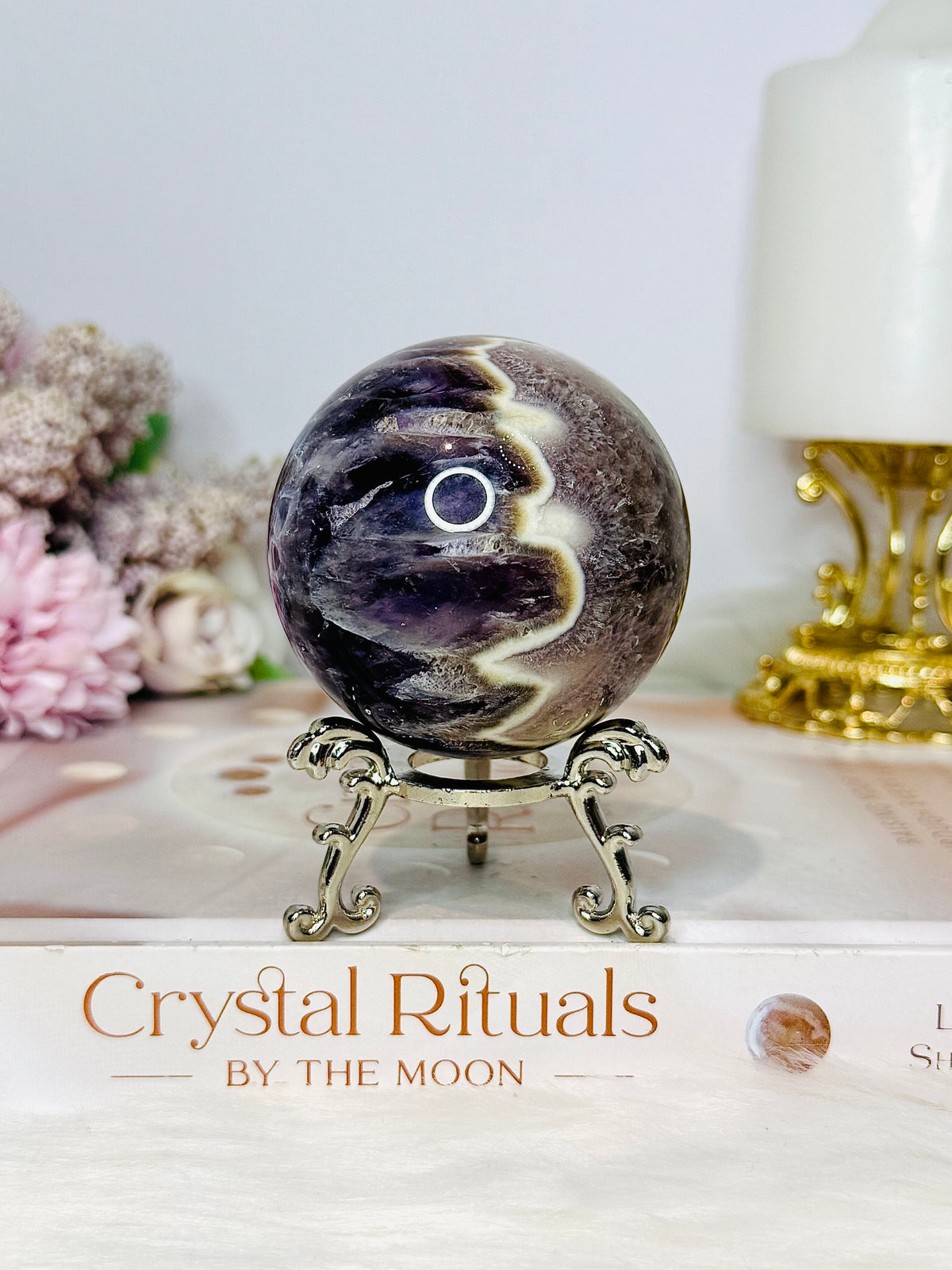 High Grade Chevron Amethyst Sphere On Stand 275g