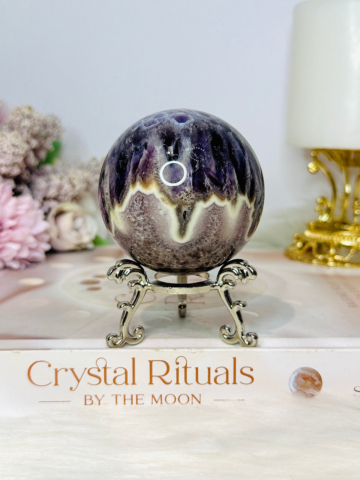 High Grade Chevron Amethyst Sphere On Stand 275g