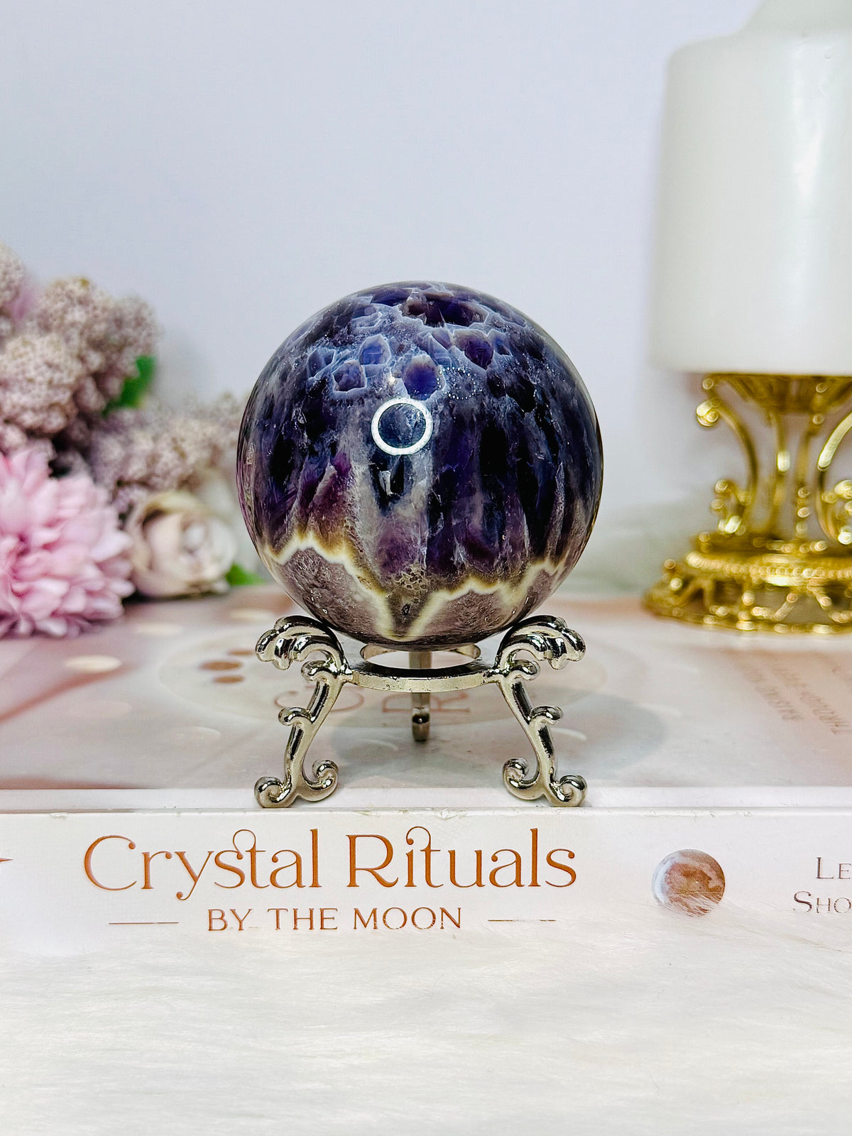 High Grade Chevron Amethyst Sphere On Stand 275g