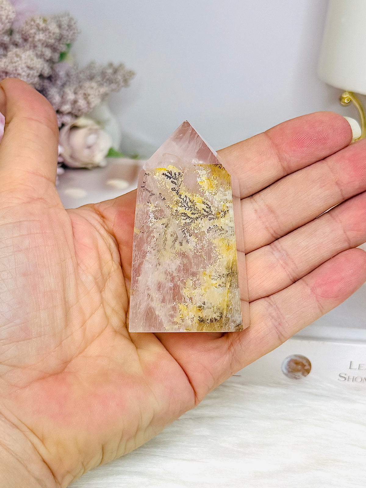 Rare Dentrictic Leaf Rose Quartz Tower 7cm