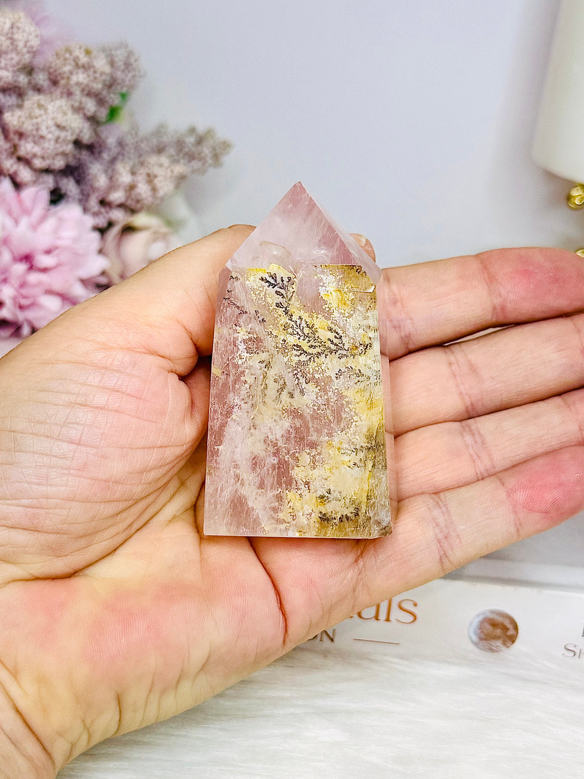 Rare Dentrictic Leaf Rose Quartz Tower 7cm