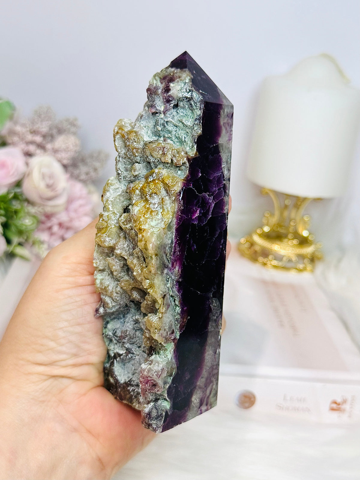 Large High Grade Druzy Fluorite Tower 471g 14cm