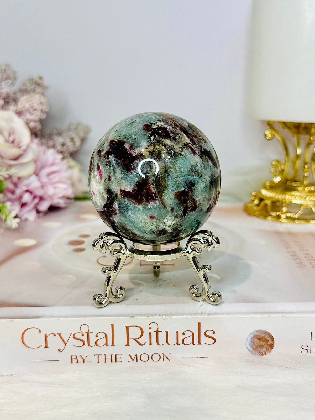 Rare Aquamarine & Pink Tourmaline Sphere on Stand 231g