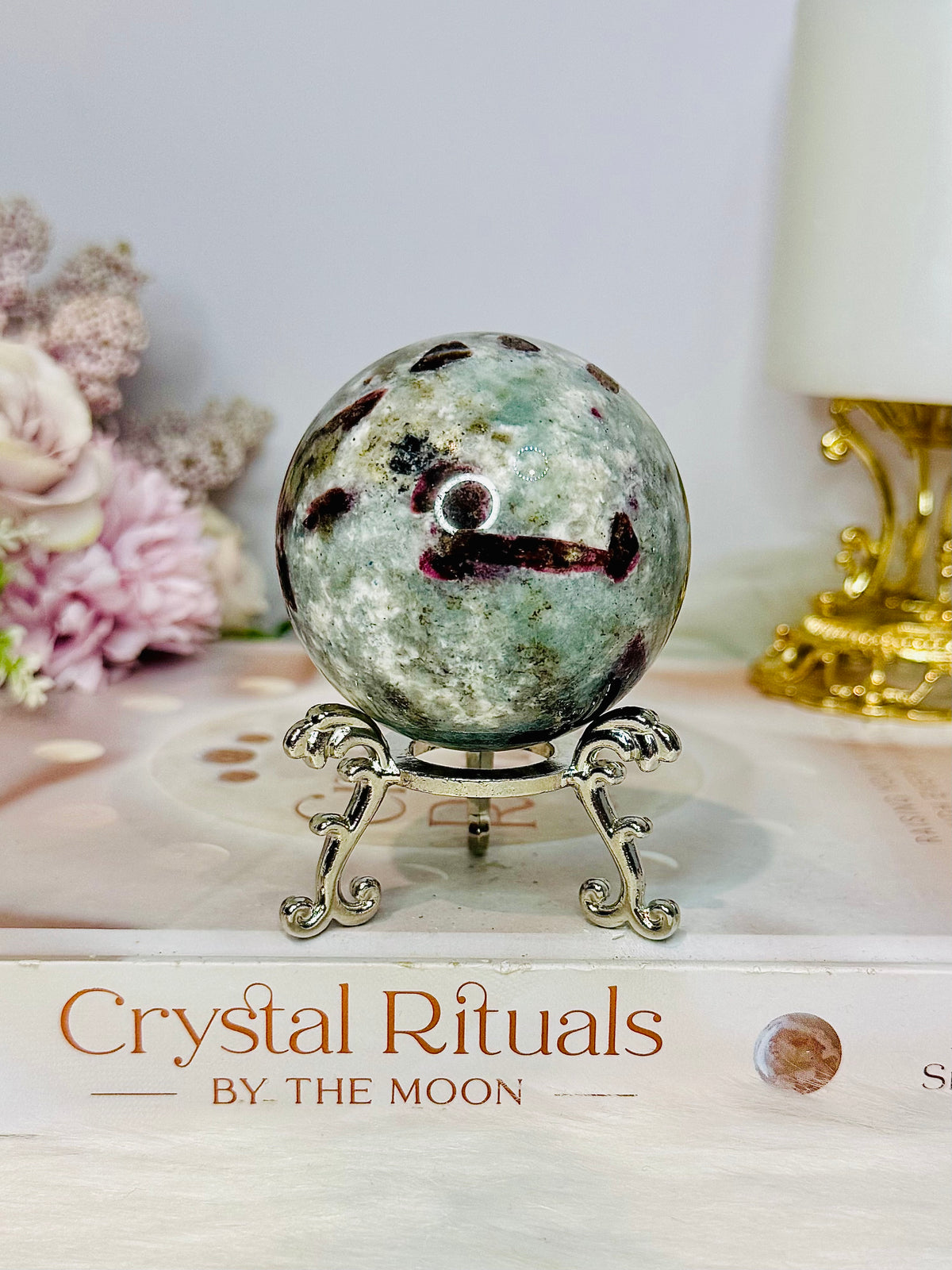 Rare Aquamarine & Pink Tourmaline Sphere on Stand 231g