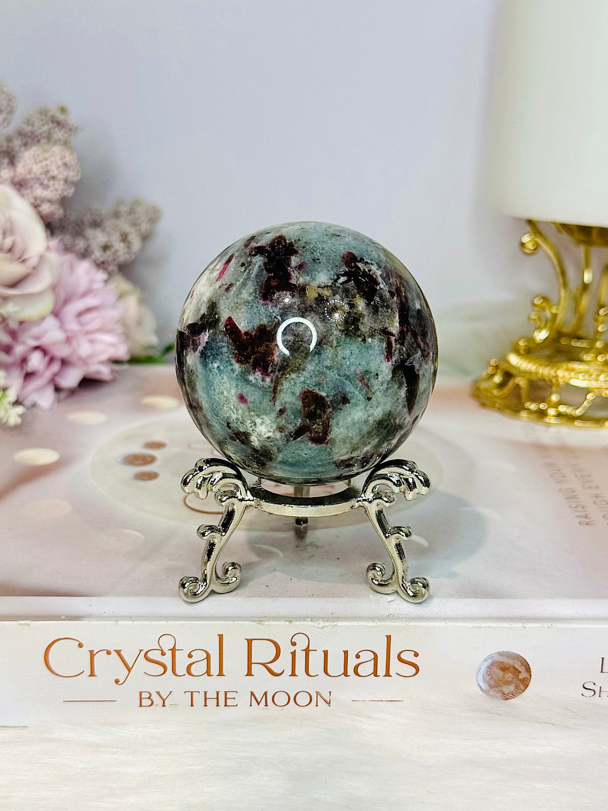 Rare Aquamarine & Pink Tourmaline Sphere on Stand 231g