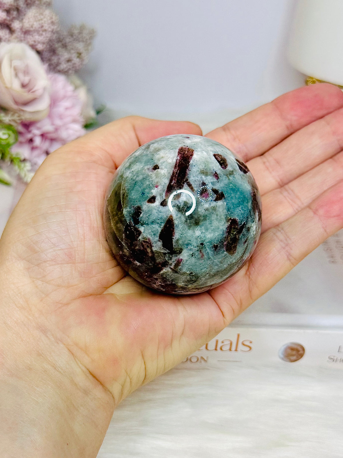 Rare Aquamarine & Pink Tourmaline Sphere on Stand 231g