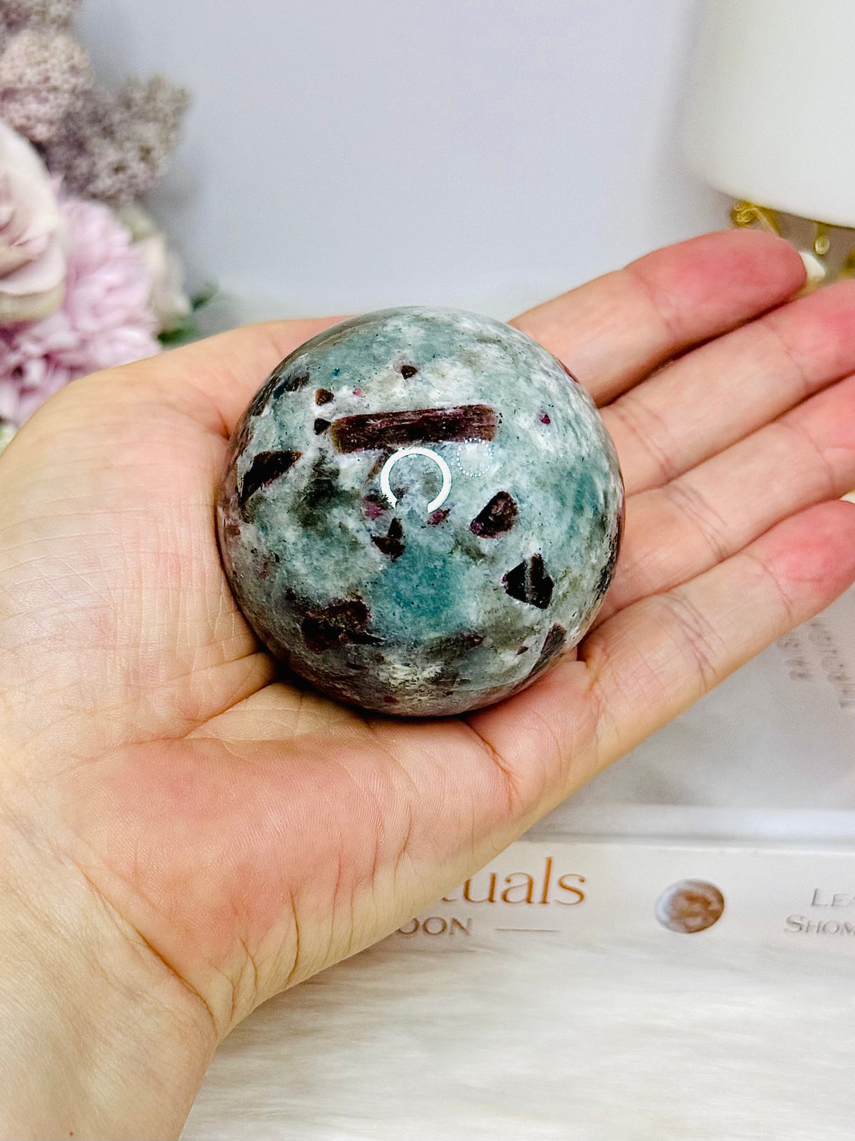 Rare Aquamarine & Pink Tourmaline Sphere on Stand 231g